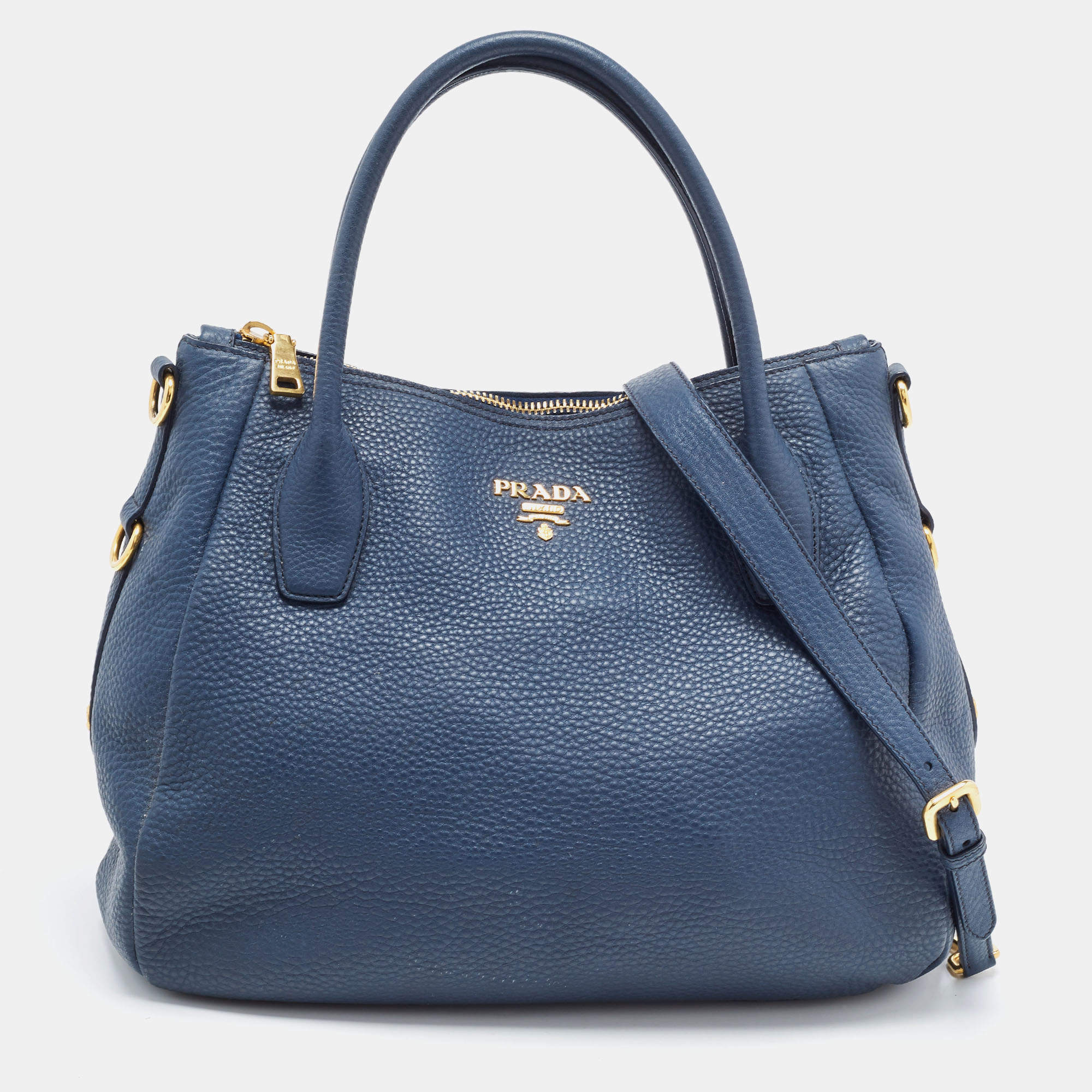 Pre Owned Prada Blue Daino Leather Shopper Tote