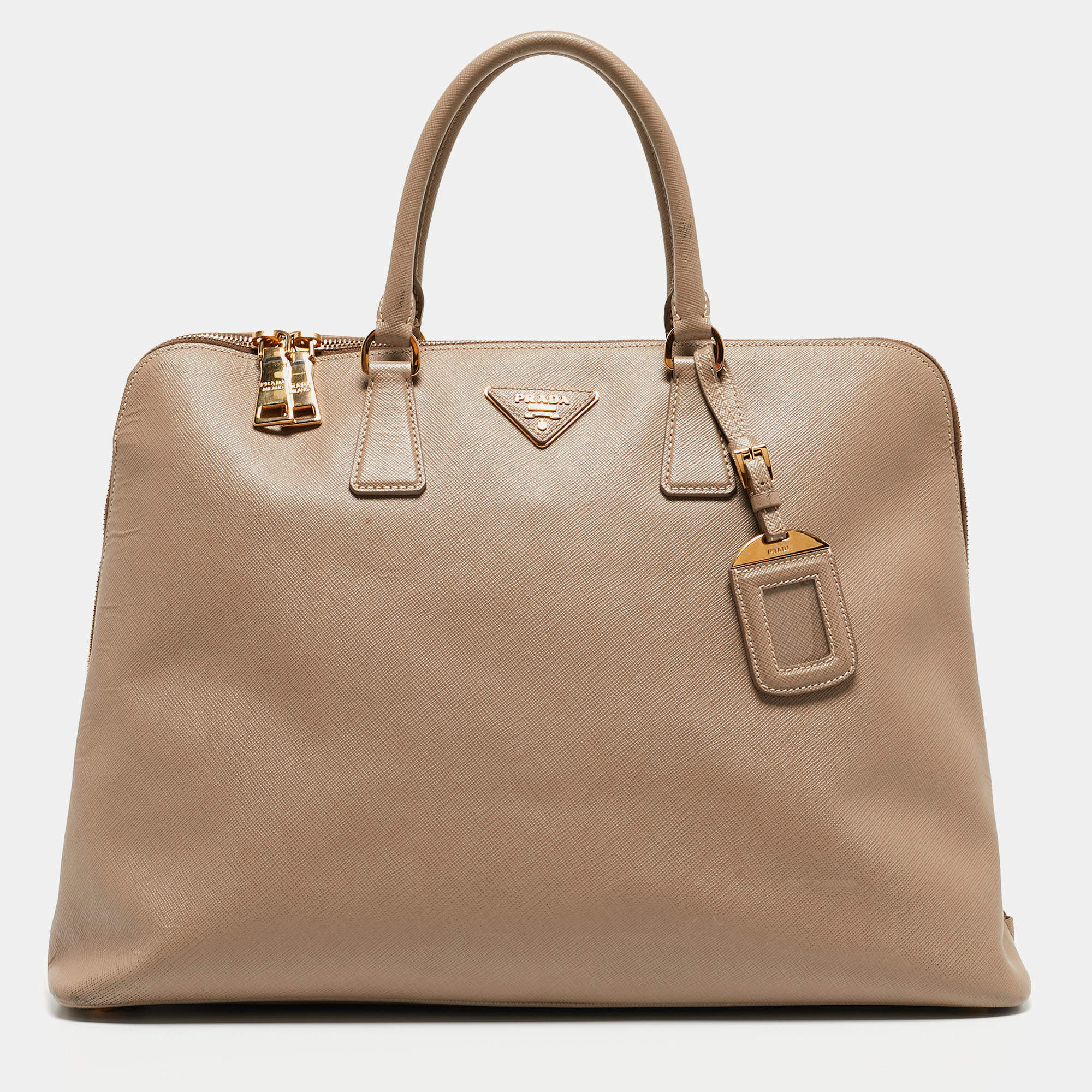 Prada Beige Saffiano Lux Leather Large Promenade Satchel