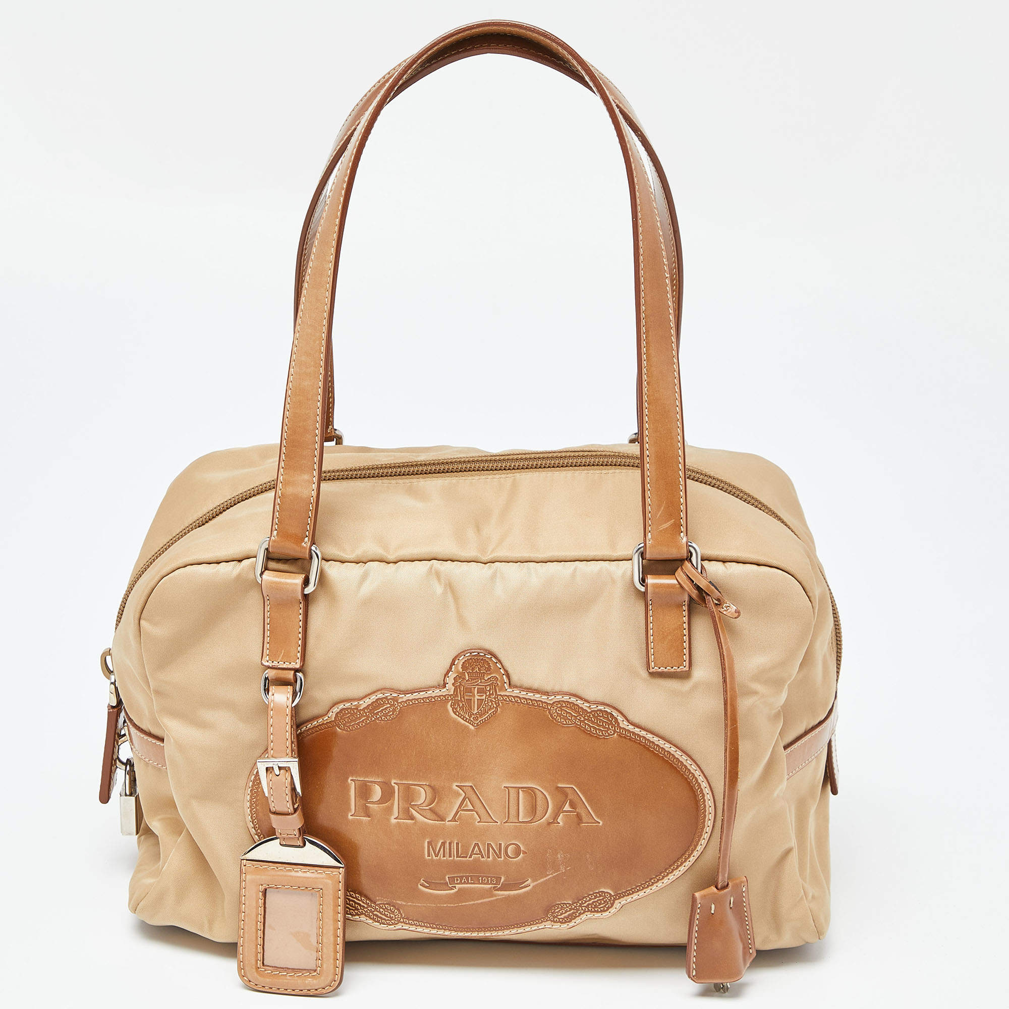 Pre Owned Prada Brown Nylon and Leather Zip Satchel
