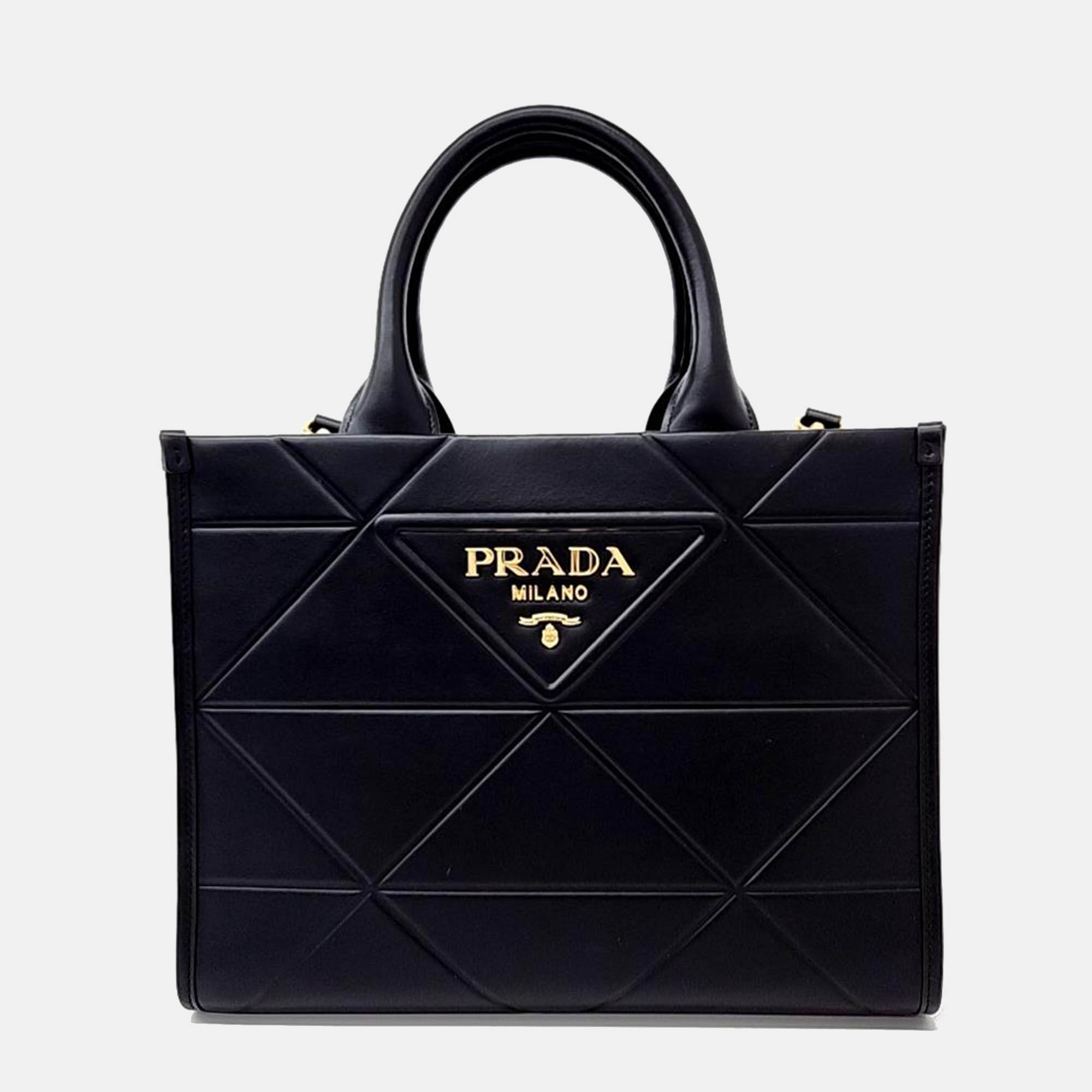 Prada Black Leather Tote & Shoulder Bag  