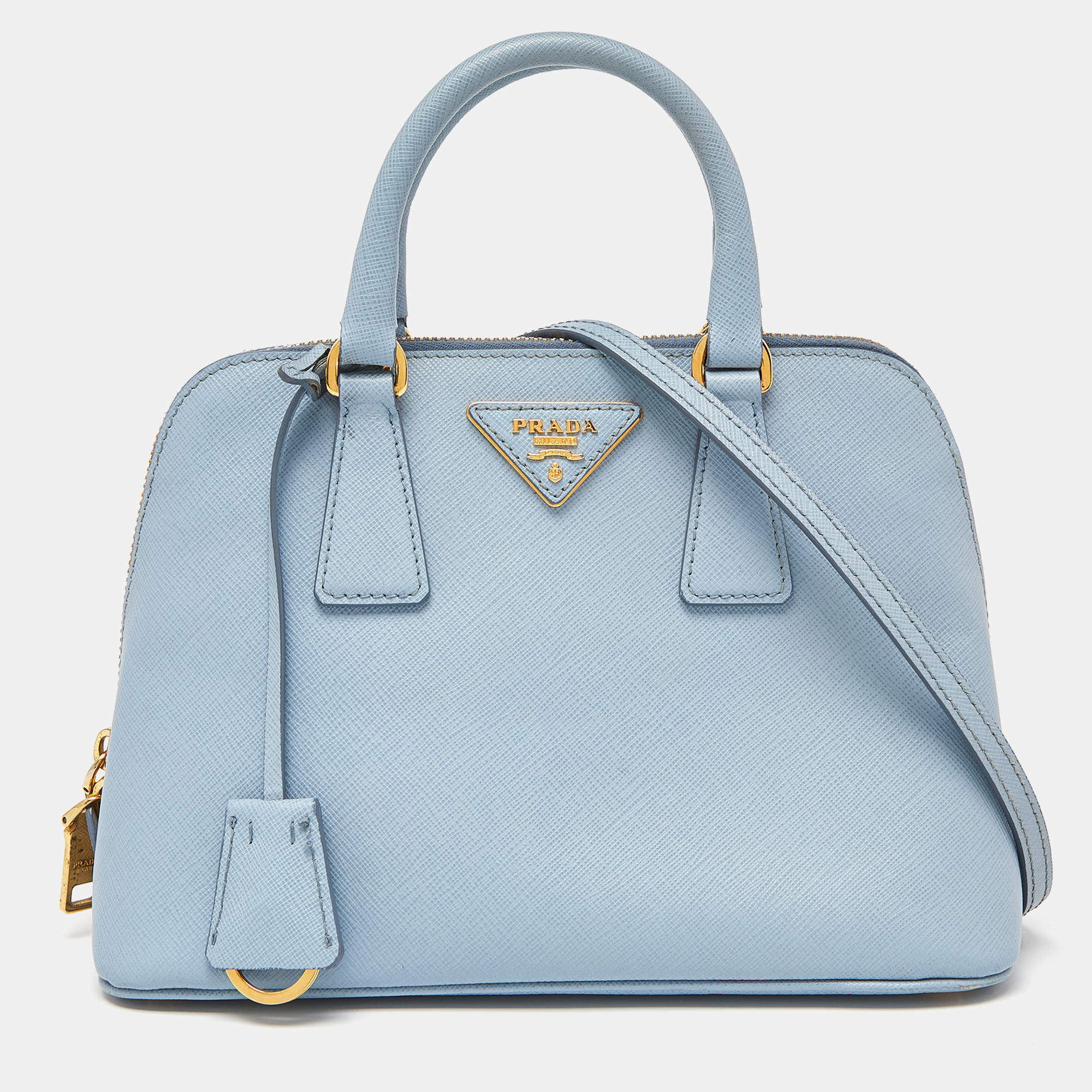 Prada Light Blue Saffiano Lux Leather Small Promenade Satchel