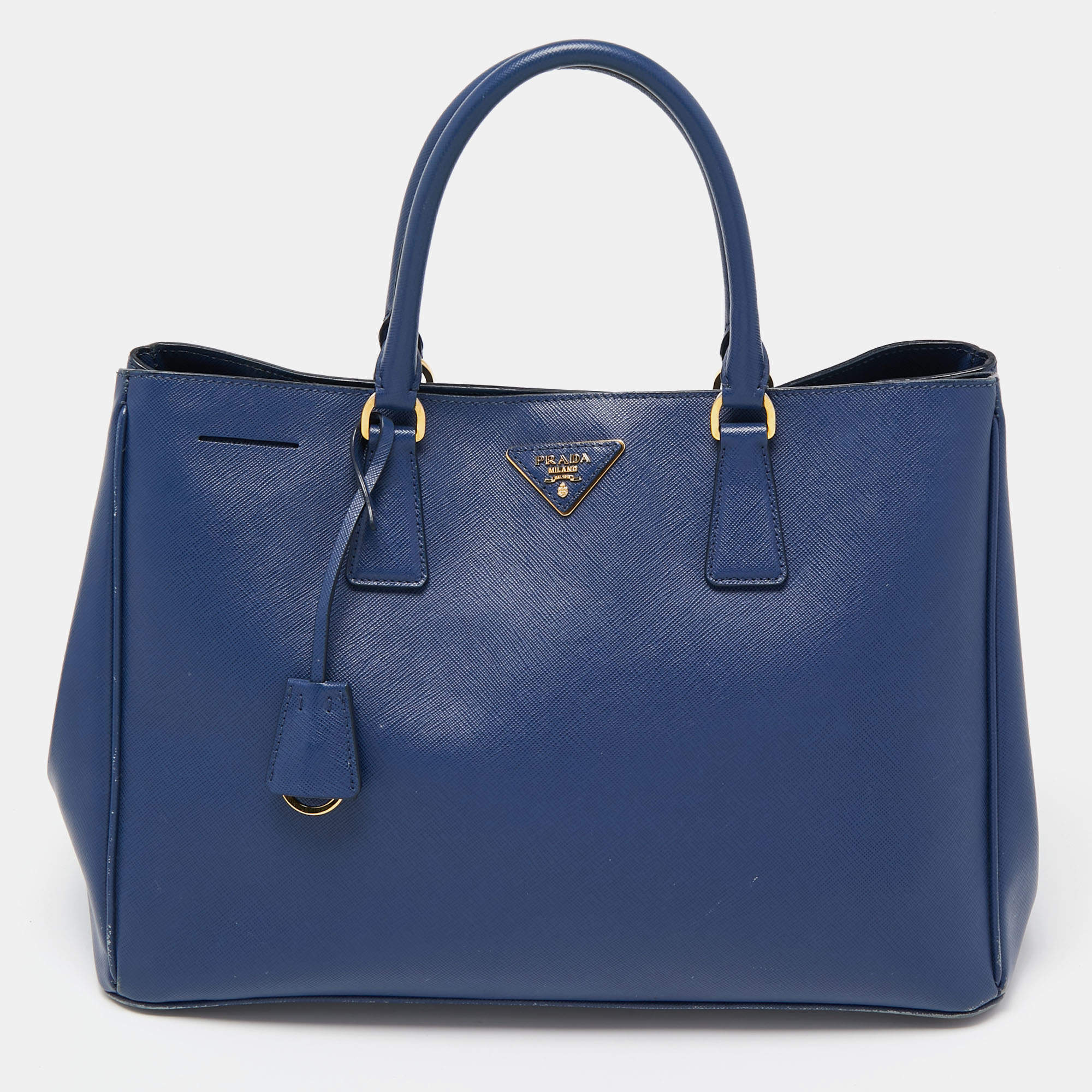 Pre Owned Prada Navy Blue Saffiano Lux Leather Large Gardener's Tote