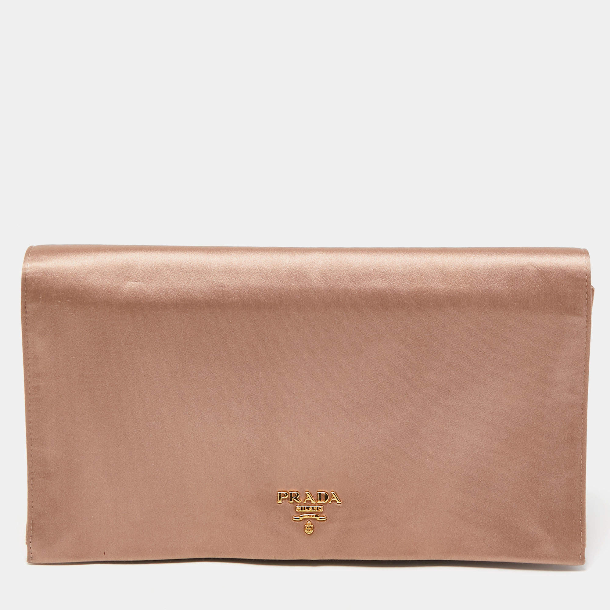 Pre Owned Prada Dusty Pink Satin Flap Clutch