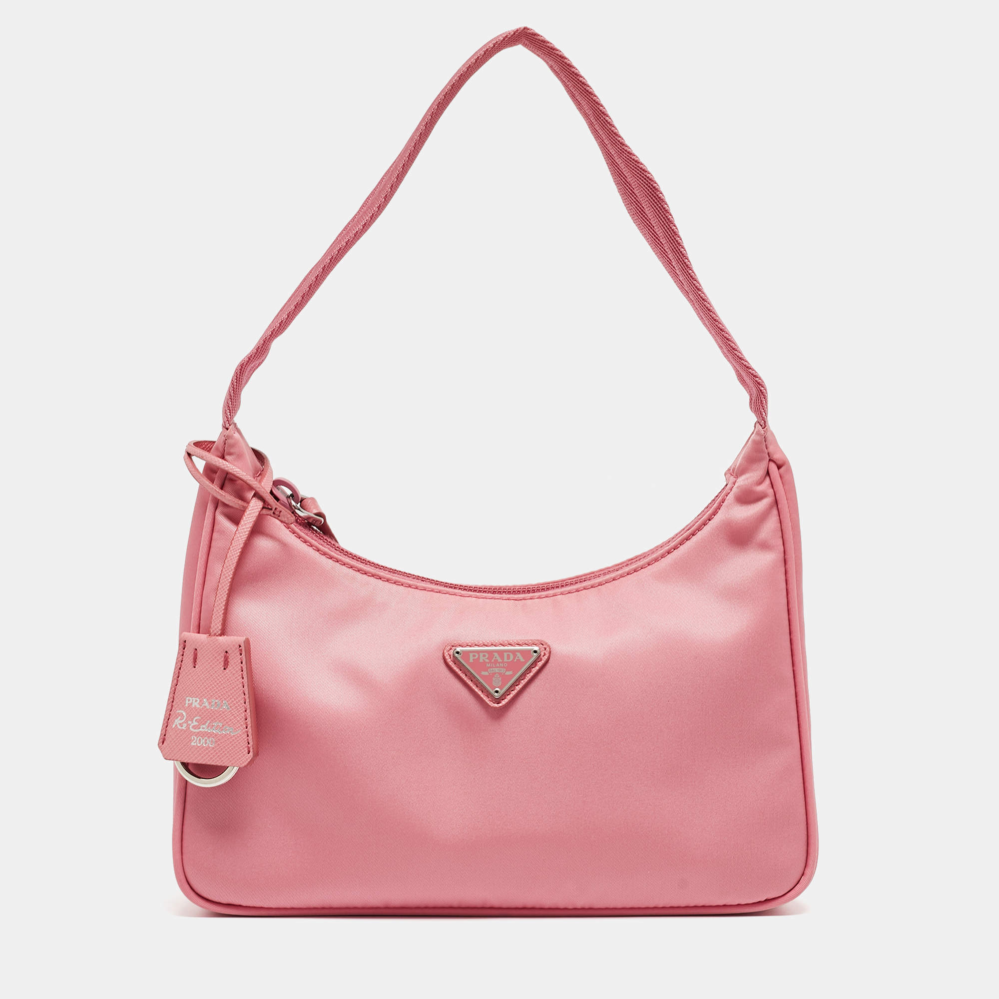 Pre Owned Prada Pink Tessuto Nylon Re-Edition 2000 Baguette Bag