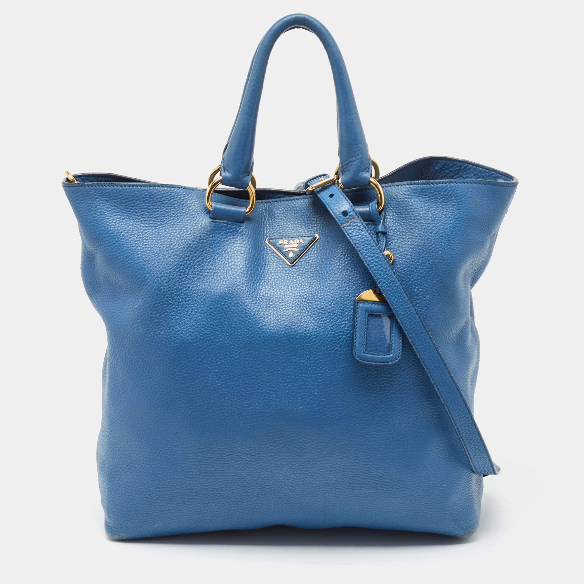 Pre Owned Prada Blue Vitello Daino Leather Tote
