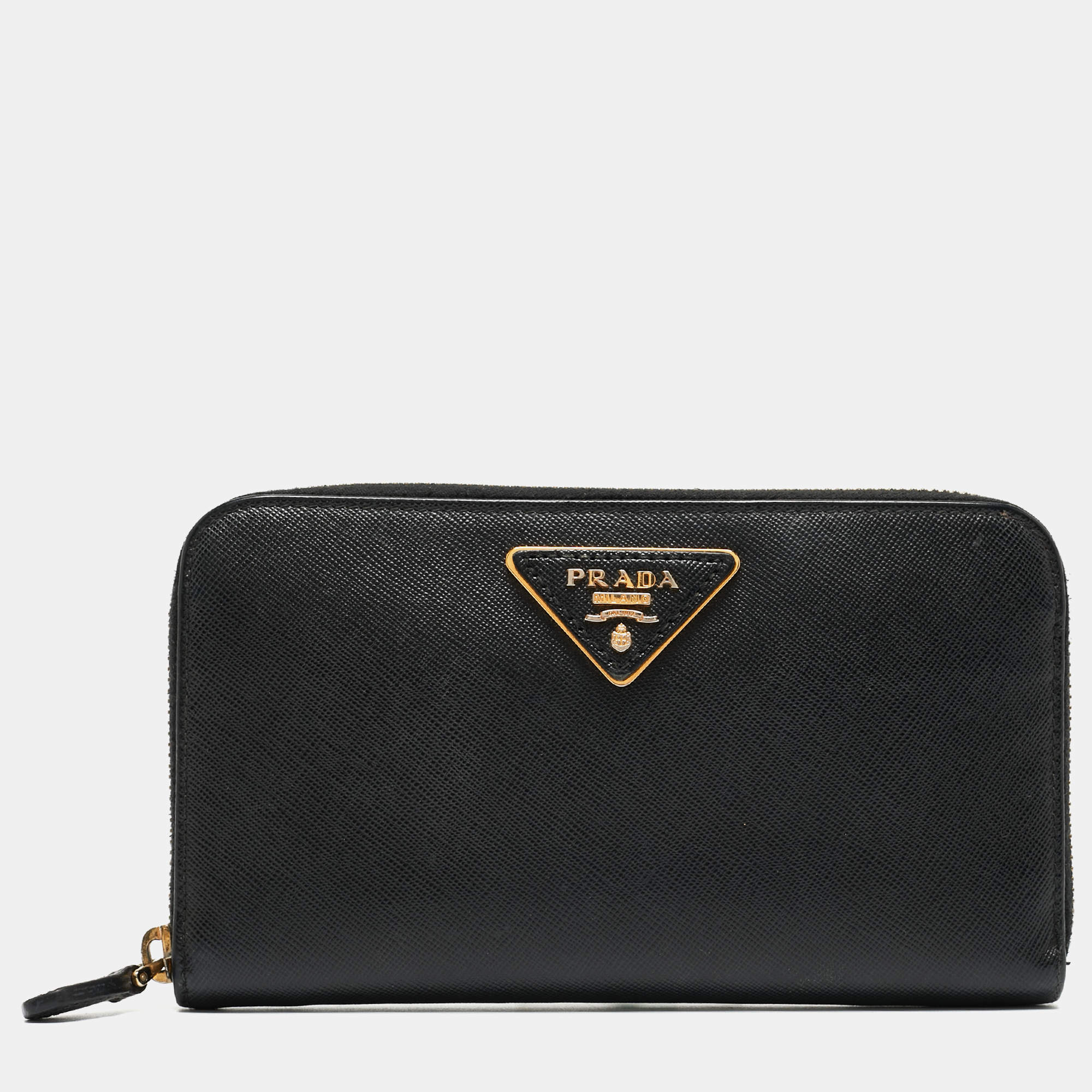 Prada Black Saffiano Leather Zip Around Wallet