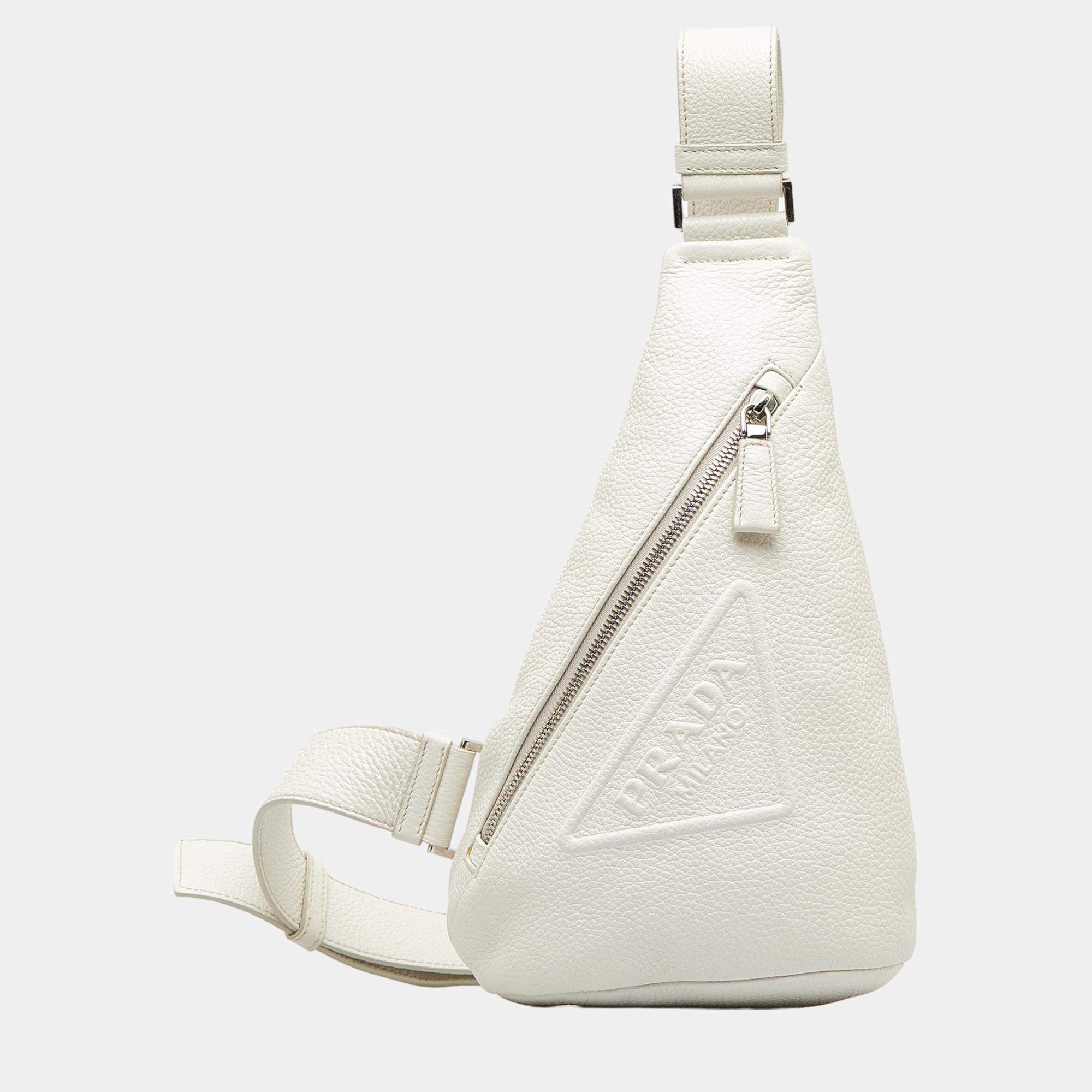 Pre Owned Prada White Vitello Daino Sling Bag