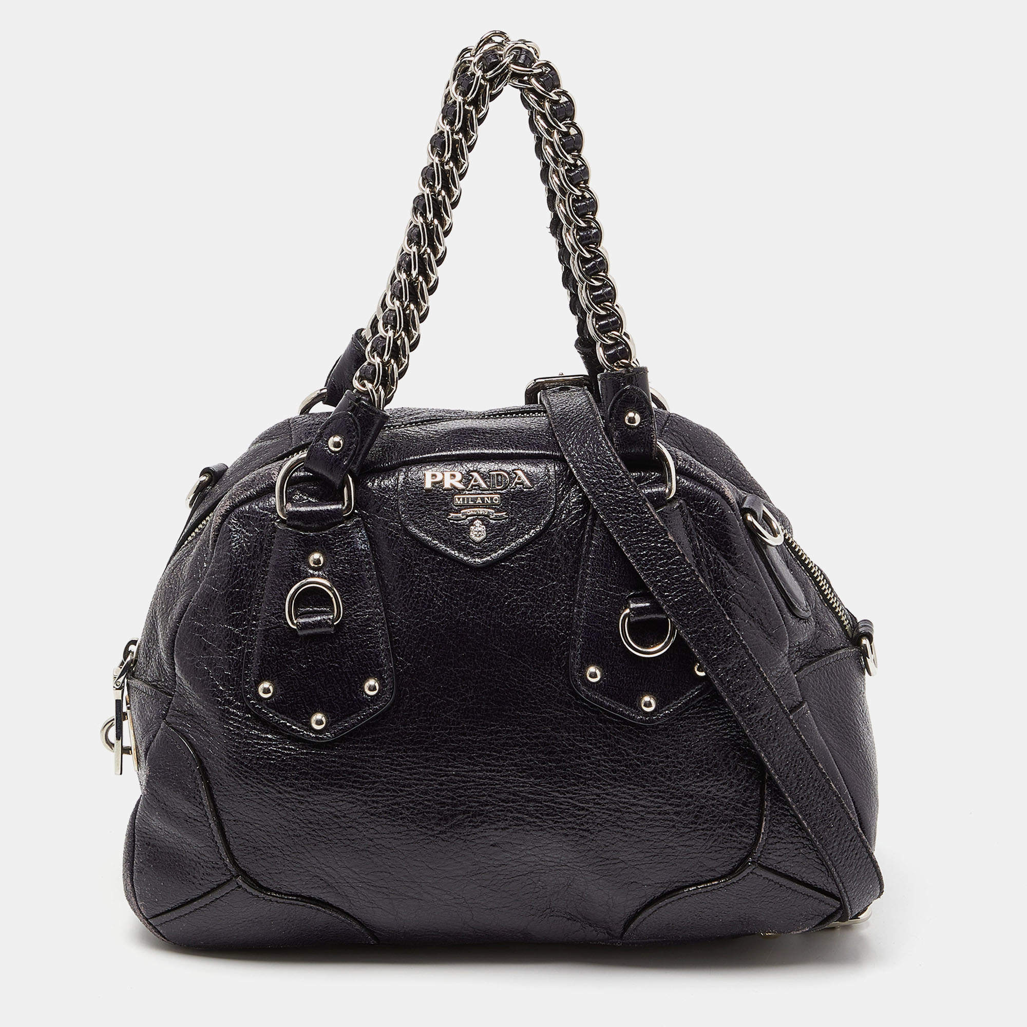 Pre Owned Prada Purple Cervo Leather Chain Satchel