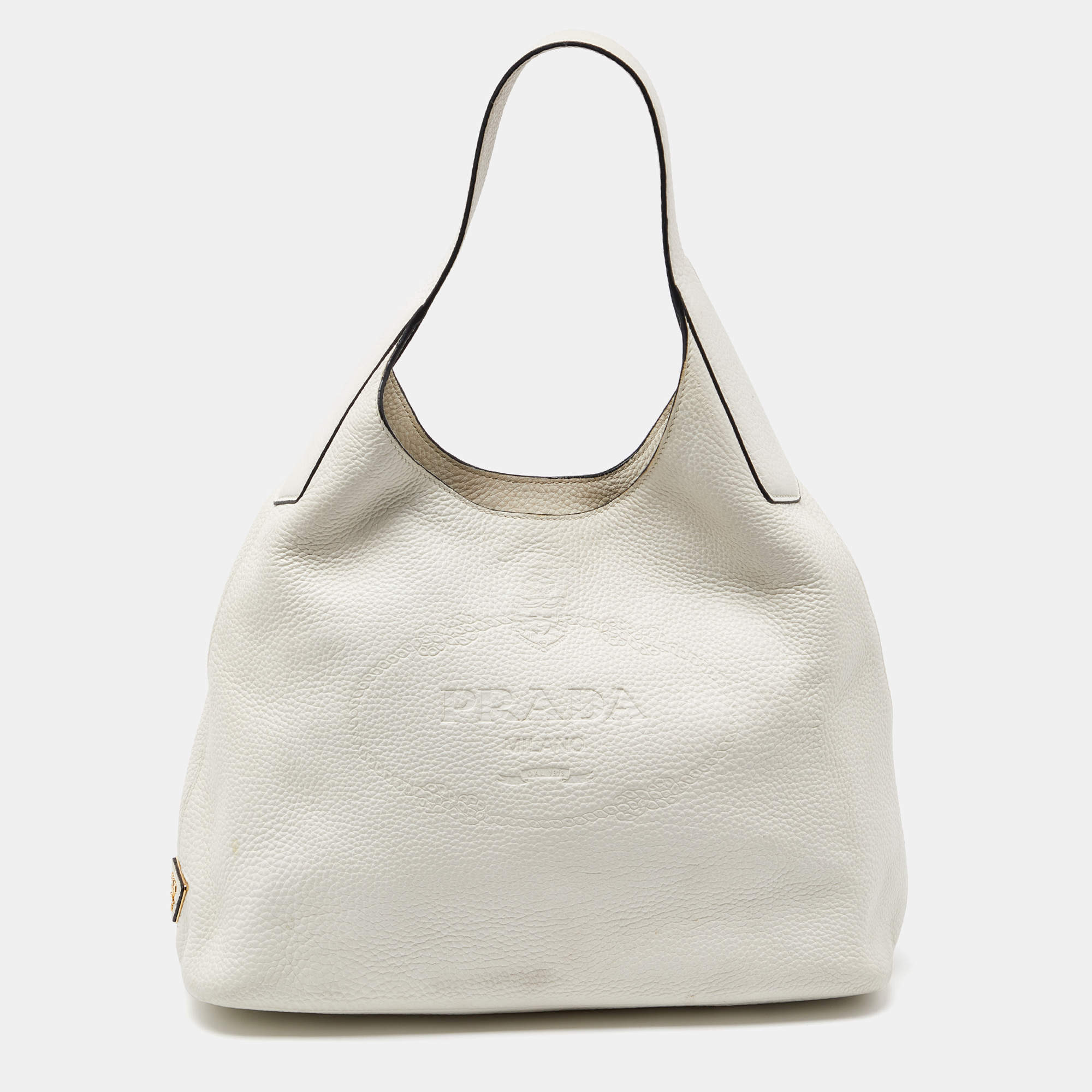 Pre Owned Prada White Vitello Daino Leather Hobo