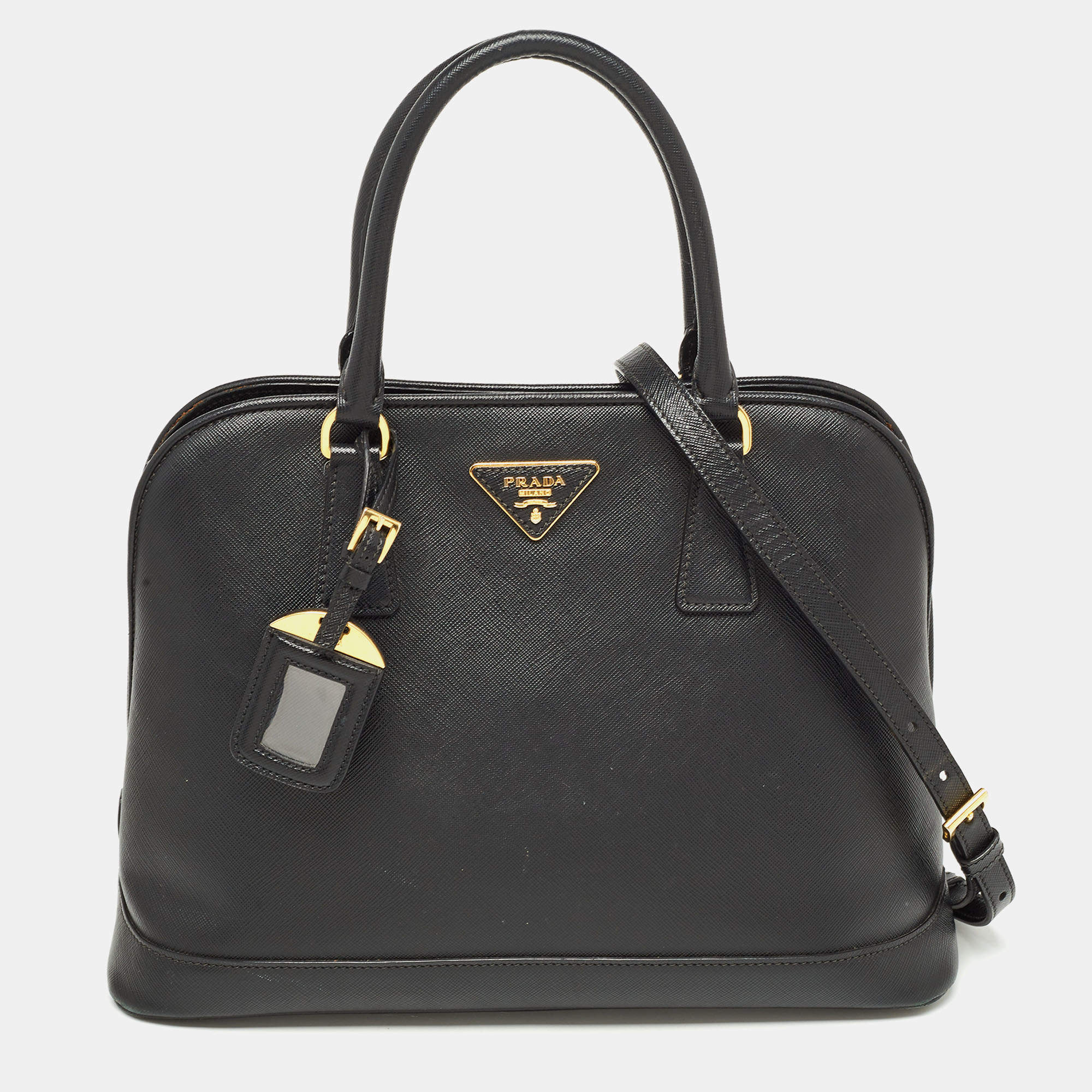 Pre Owned Prada Black Saffiano Leather Medium Promenade Satchel