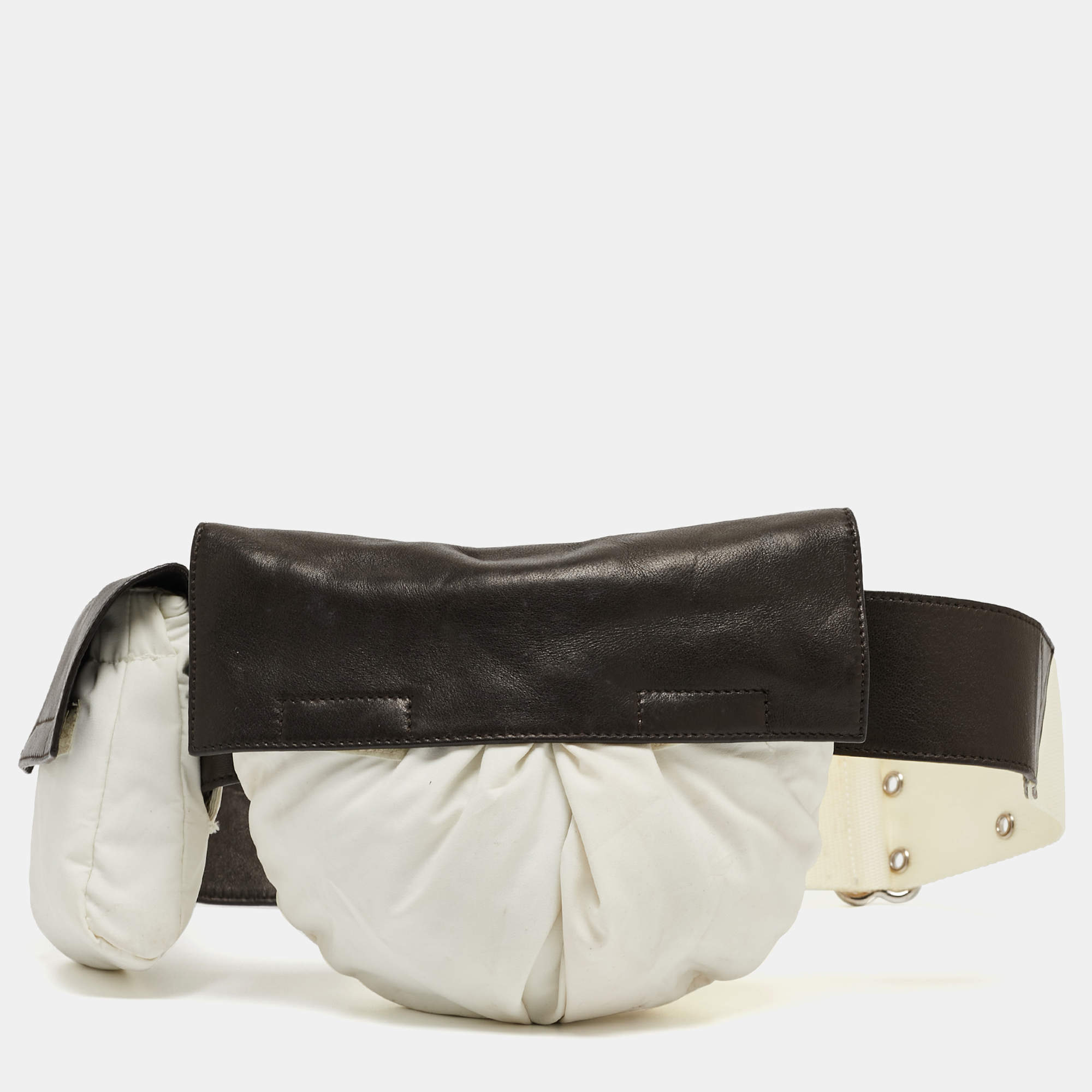 Pre Owned Prada Sport White/Brown Nylon and Leather Belt Bag