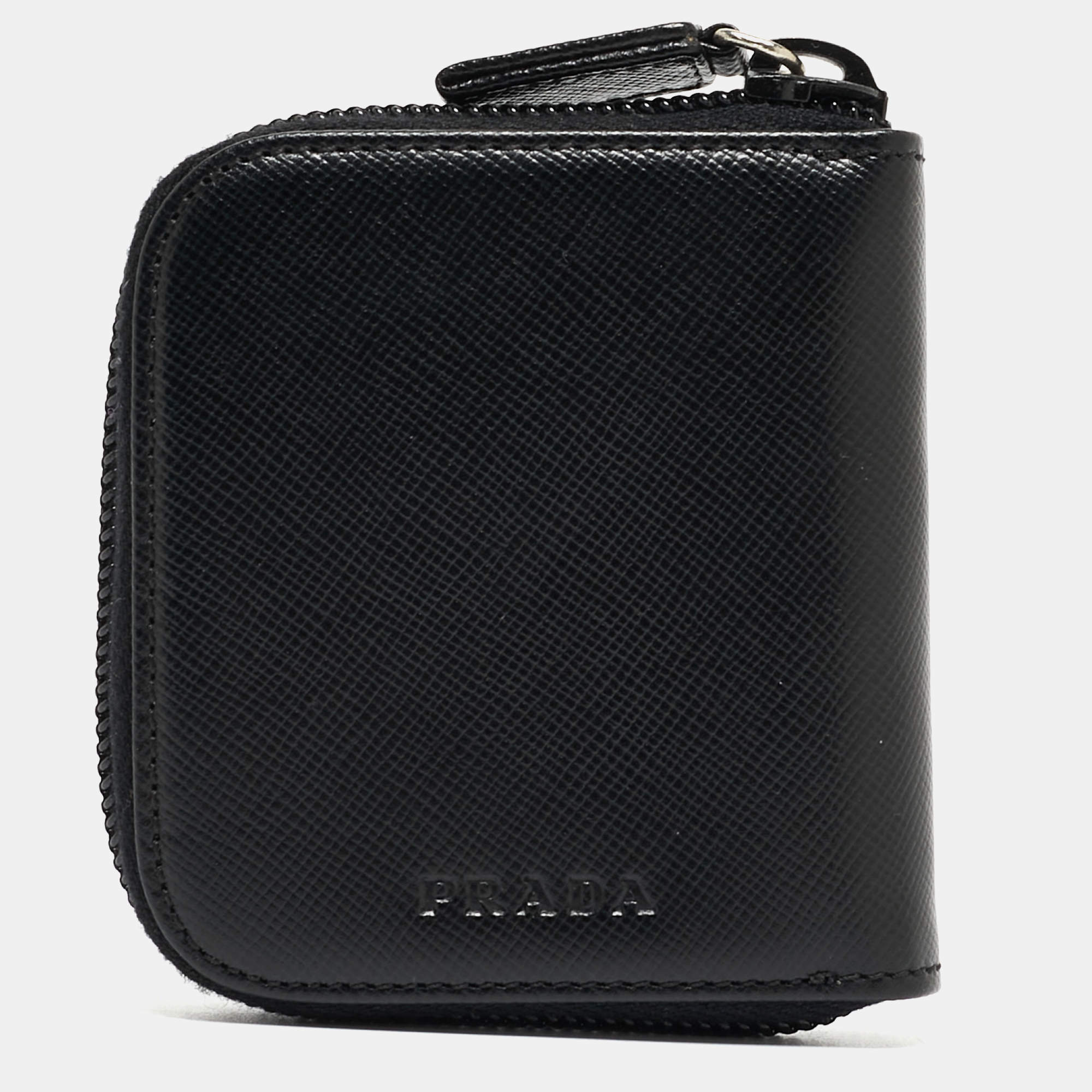 Pre Owned Prada Black Leather Zip Coin Purse