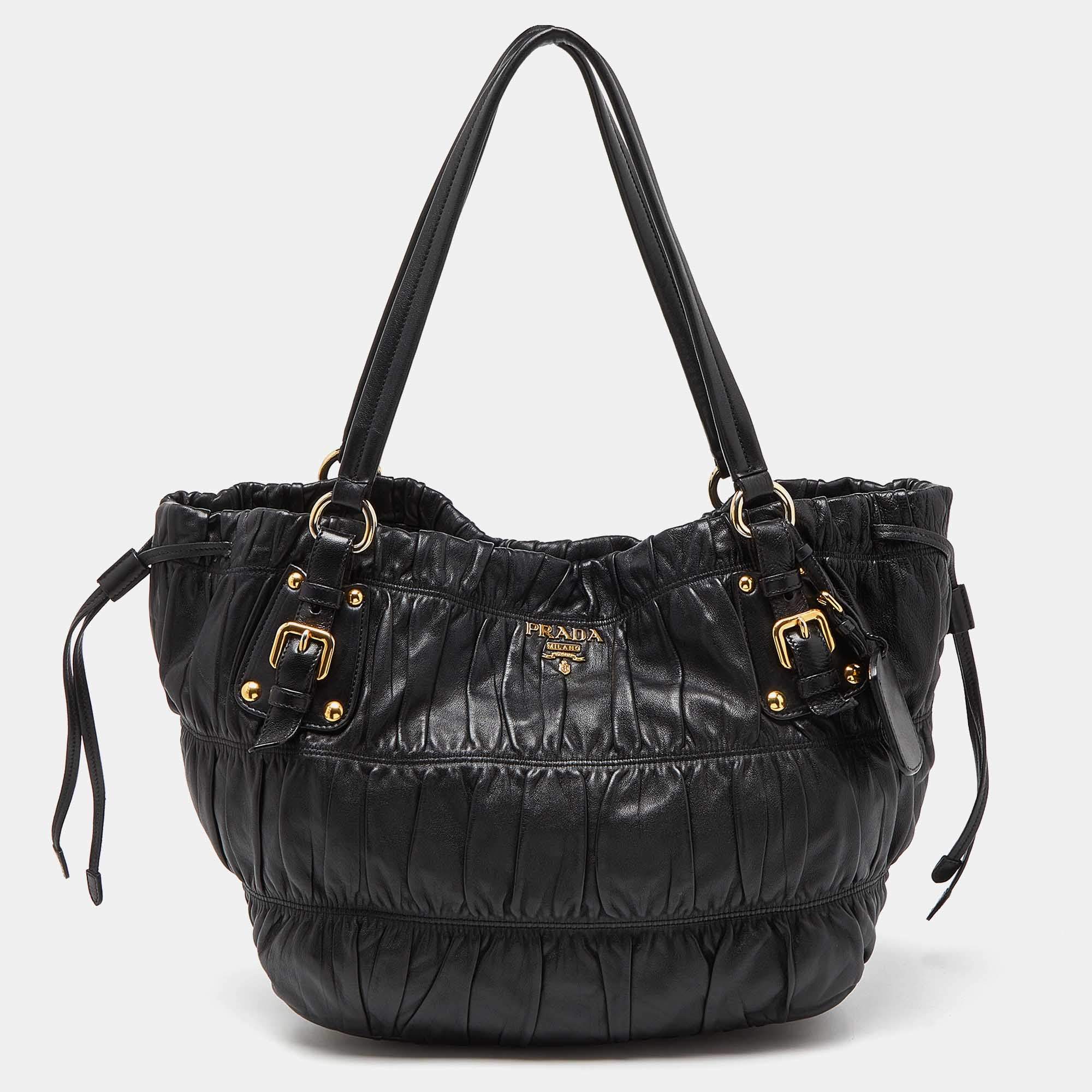 Pre Owned Prada Black Nappa Gaufre Leather Tote