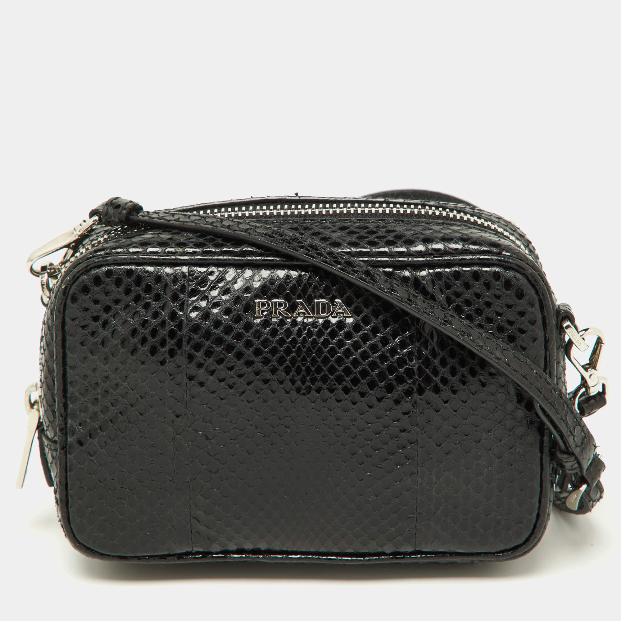 Prada Black Watersnake Mini Camera Bag