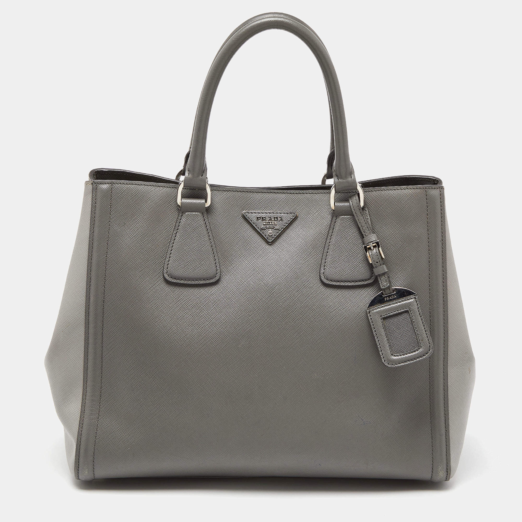 Prada Two Tone Grey Saffiano Lux Leather Open Tote