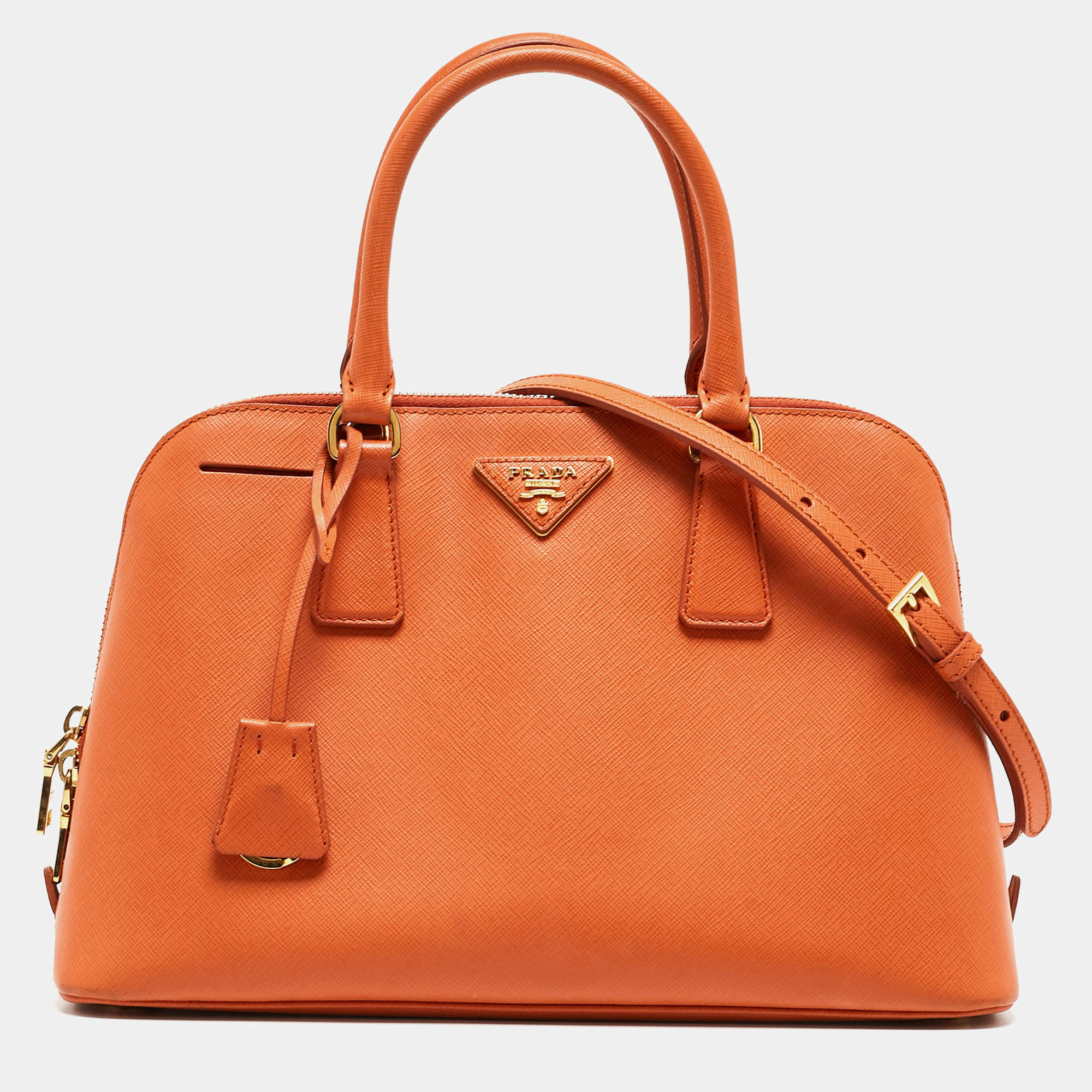 Pre Owned Prada Orange Saffiano Lux Leather Medium Promenade Satchel