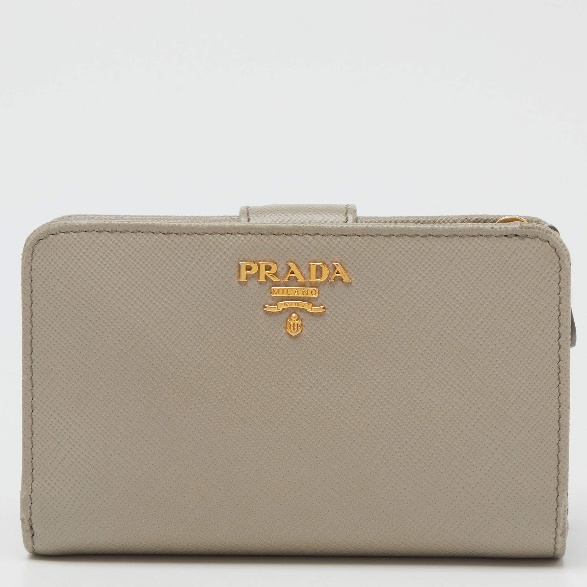 Pre Owned Prada Grey Saffiano Leather Flap French Wallet