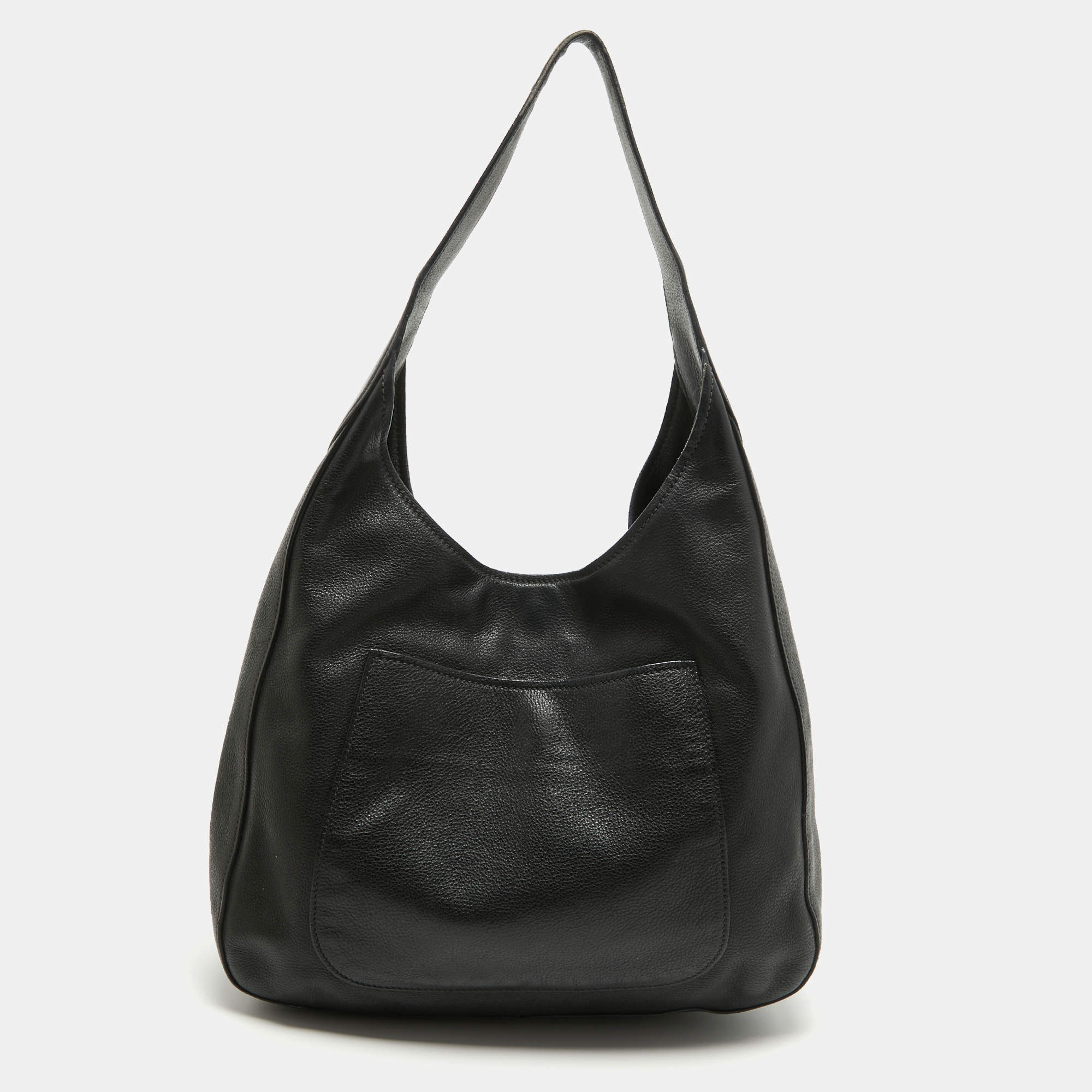 Pre Owned Prada Black Vitello Daino Leather Pocket Hobo