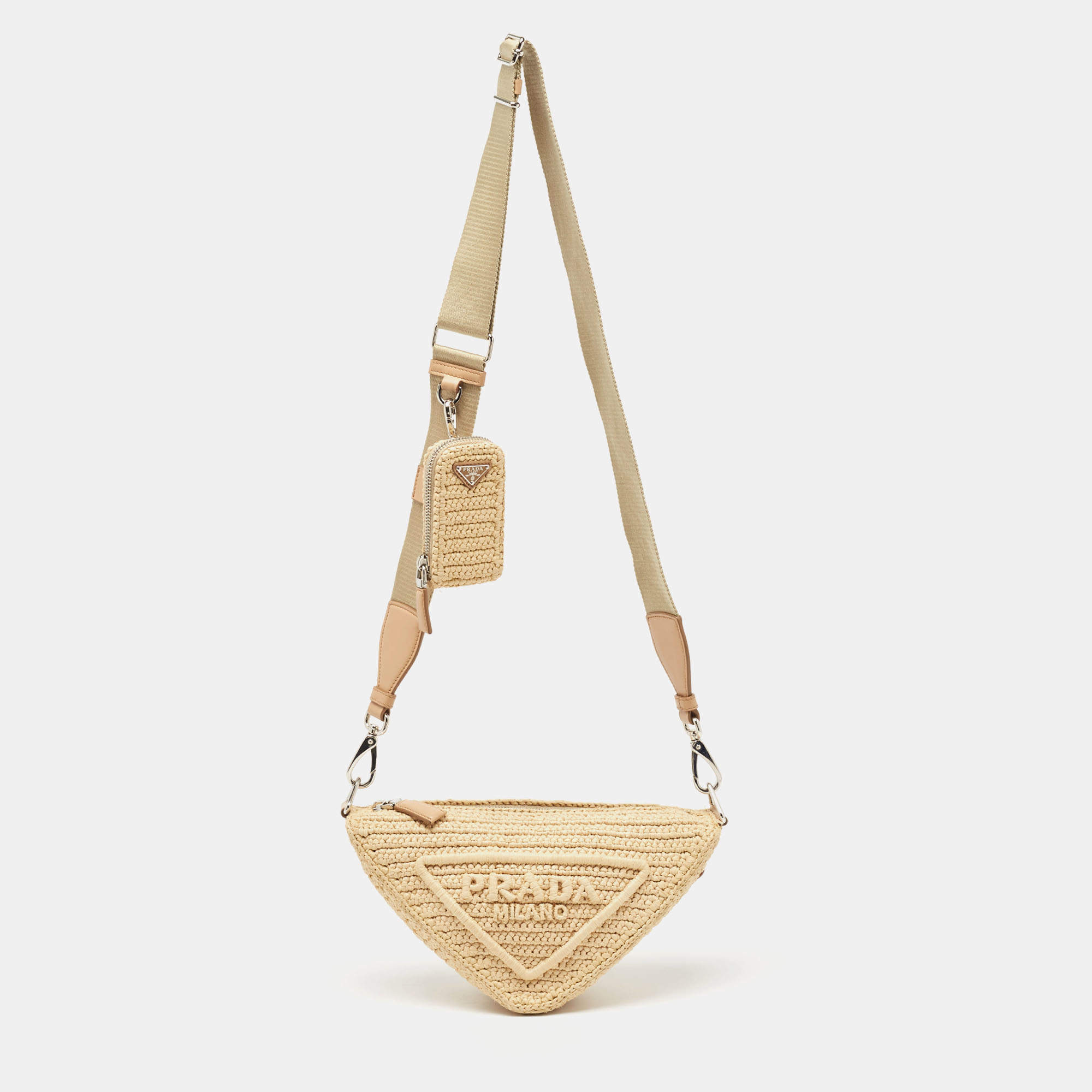 Pre Owned Prada Natural Crochet Triangle Shoulder Bag