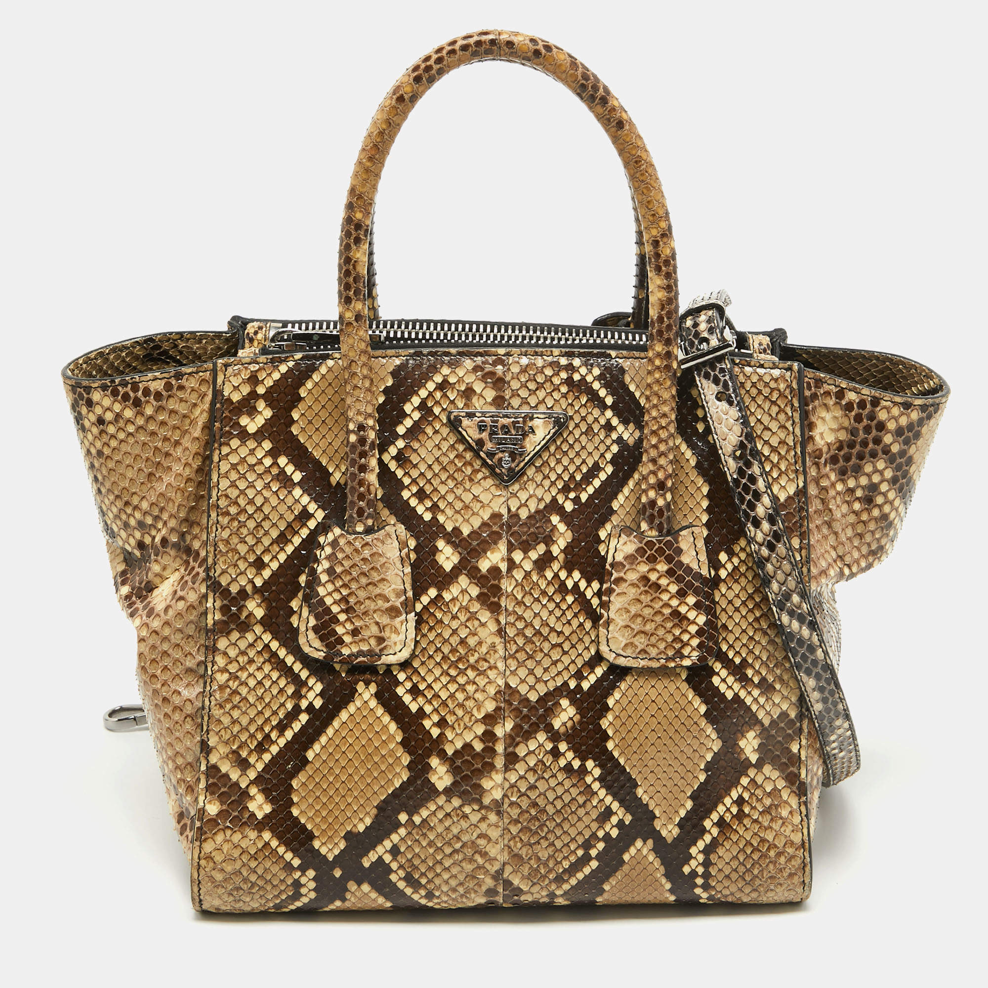 Pre Owned Prada Beige/Black Python Twin Pocket Tote