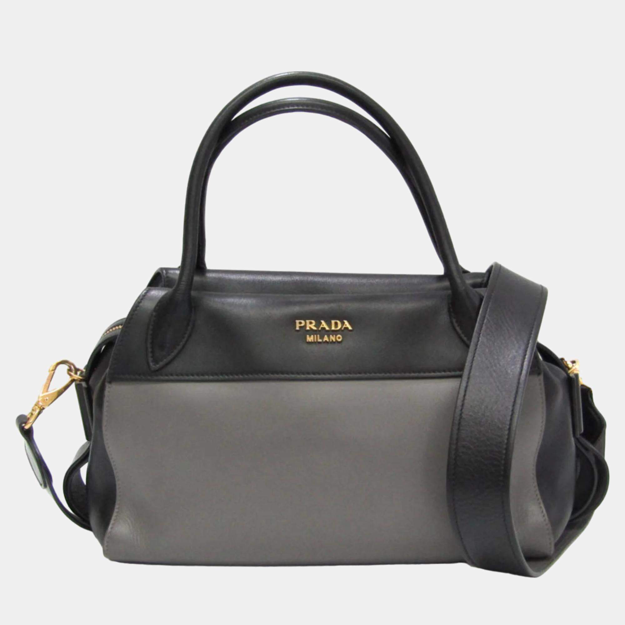 Prada Black/Gray Calf Leather City Bowling Ribbon Bag