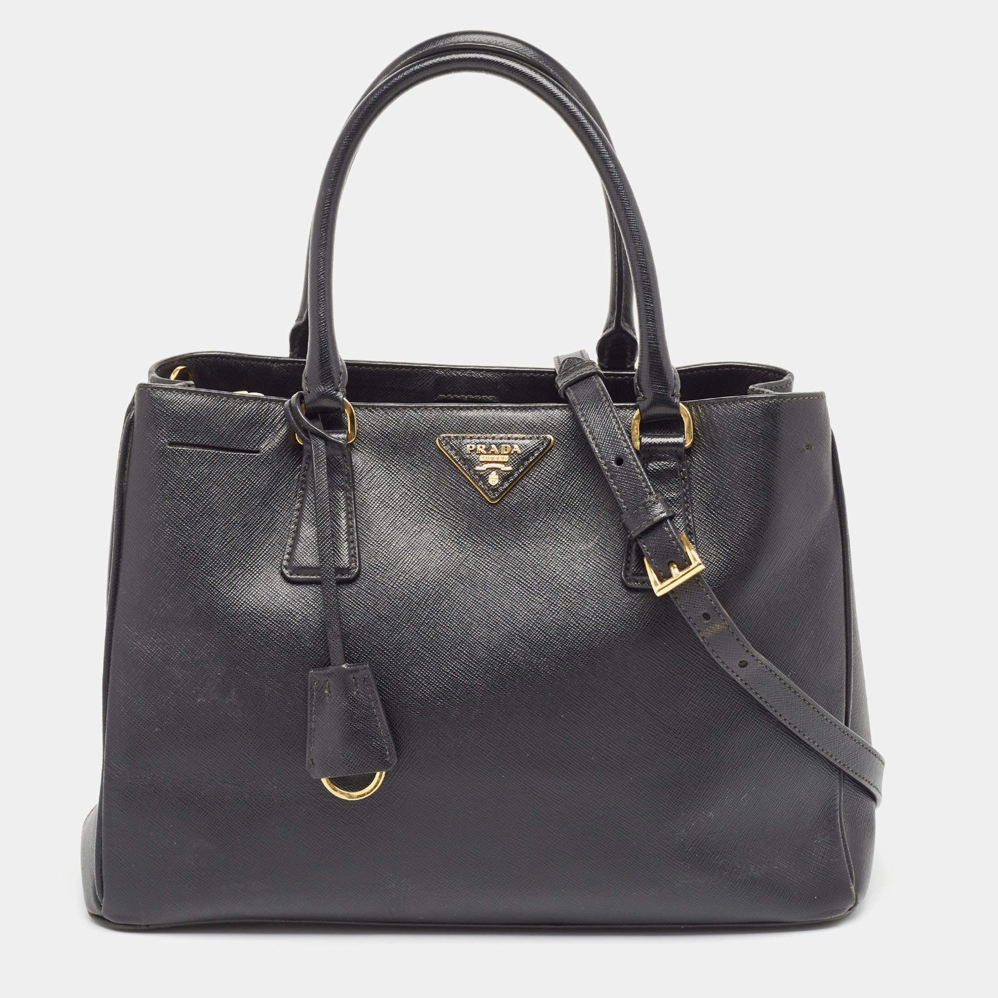 Prada Black Saffiano Leather Medium Middle Zip Tote