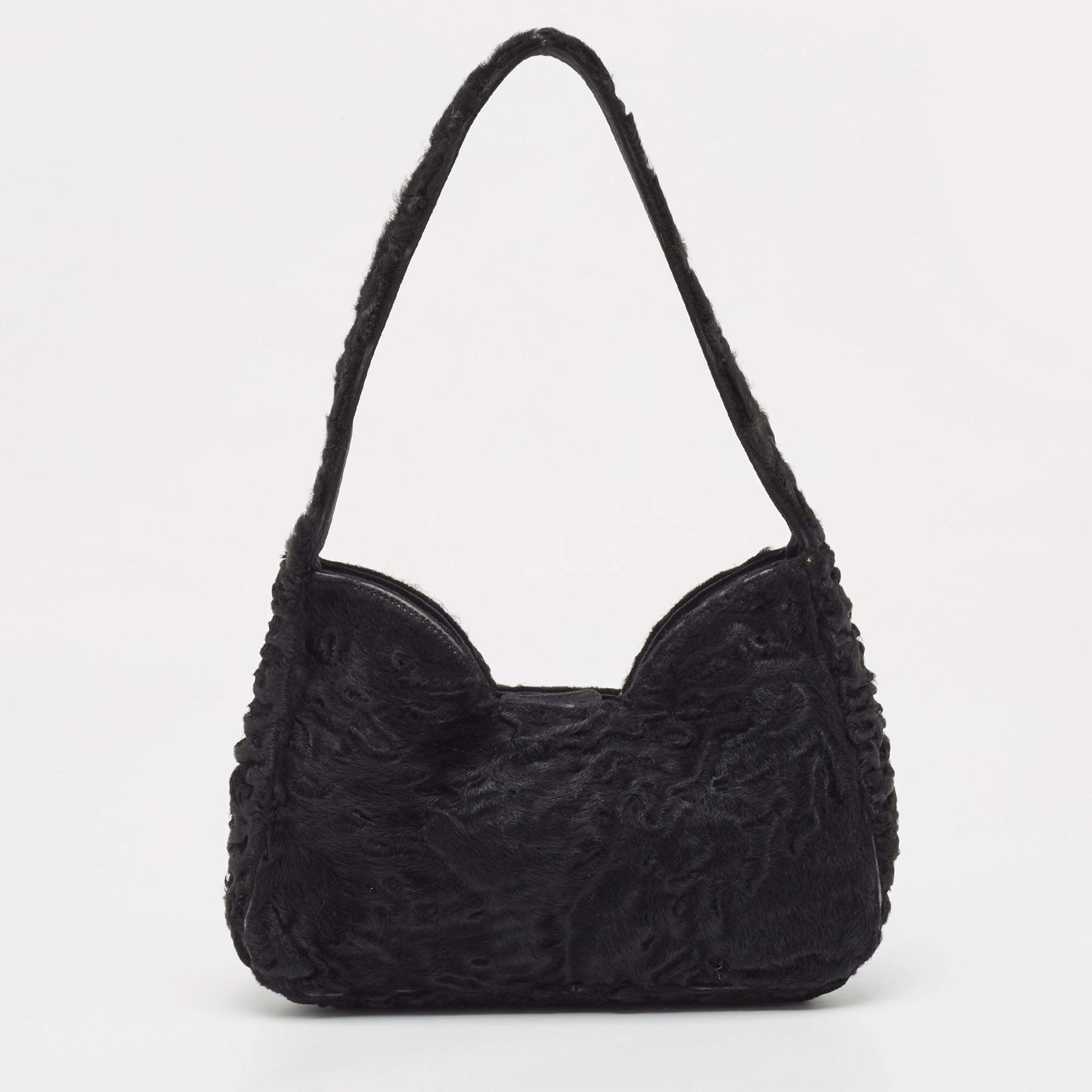 Prada Black Astrakhan Fur Shoulder Bag