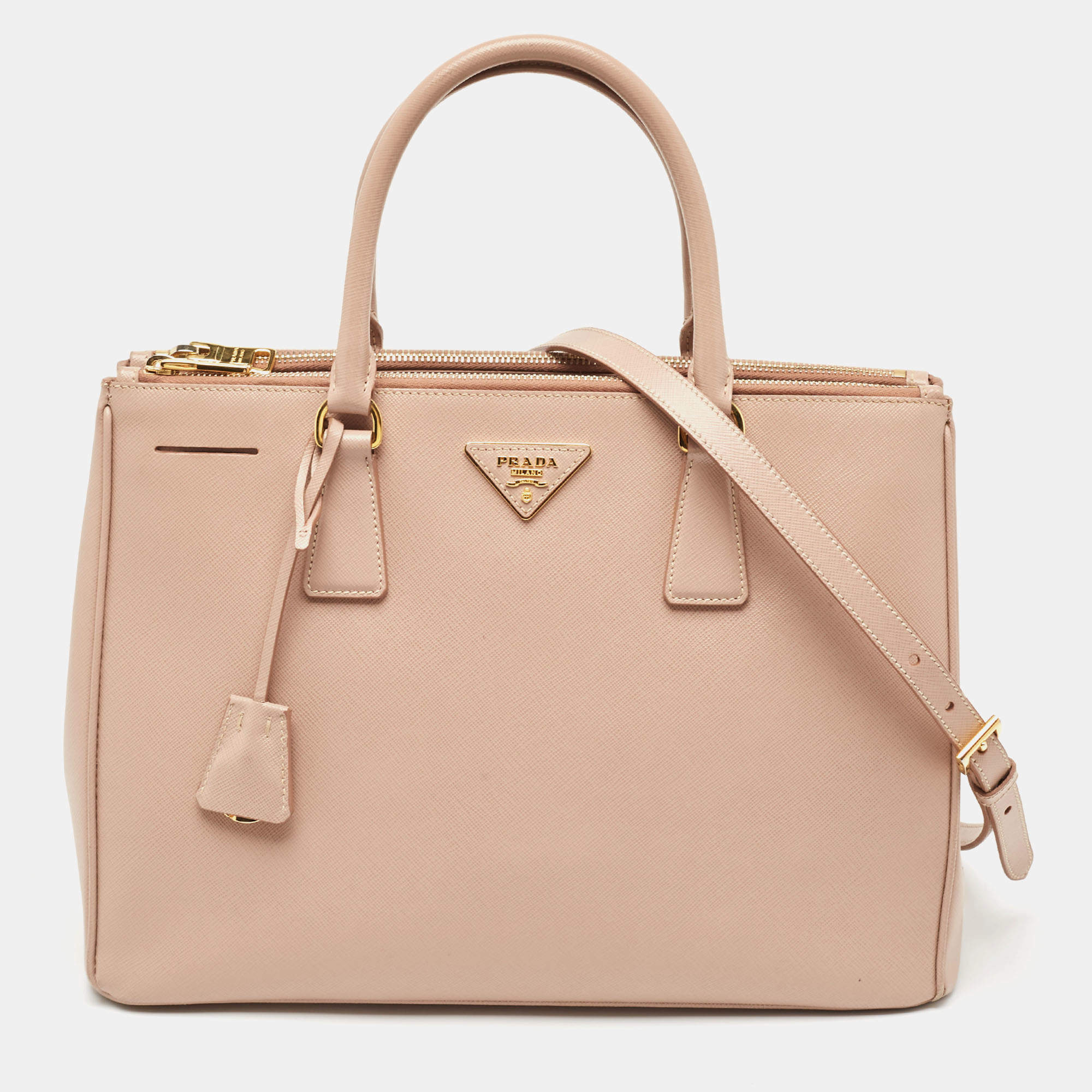 مملوكة مسبقًا Prada Dusty Pink Saffiano Lux Leather Medium Double Zip Tote
