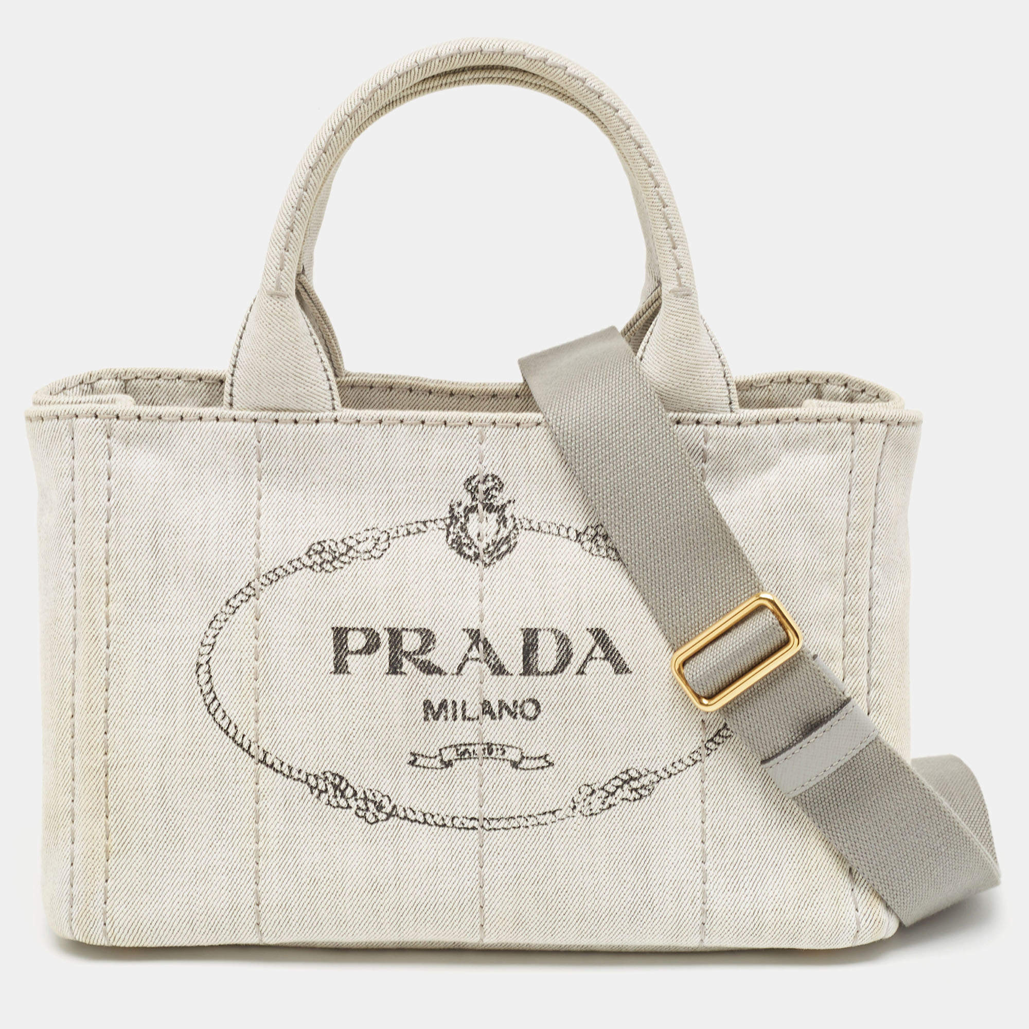 Pre Owned Prada Grey/Black Denim Canapa Tote