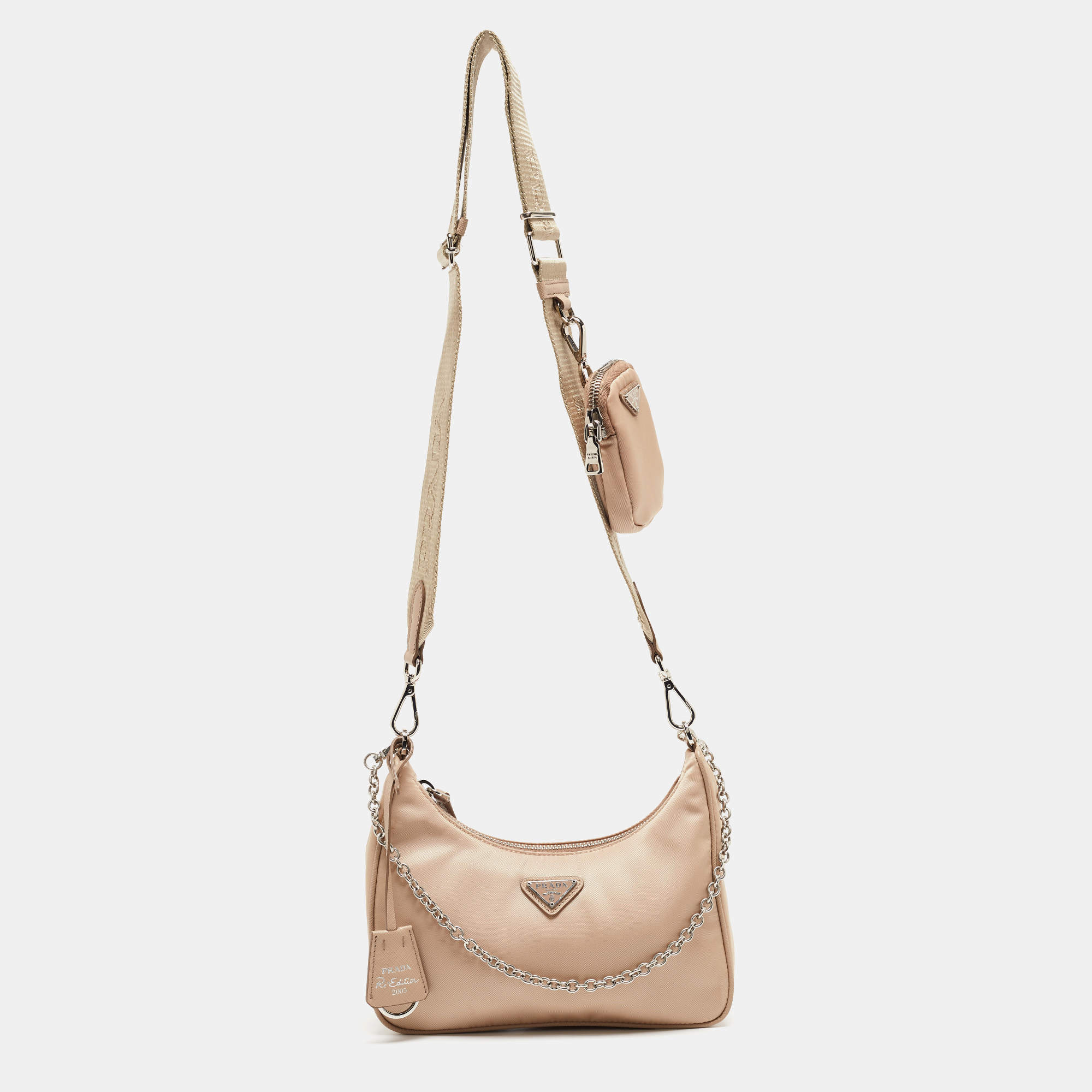 Pre Owned Prada Beige Nylon and Leather Re-Edition 2005 Shoulder Bag