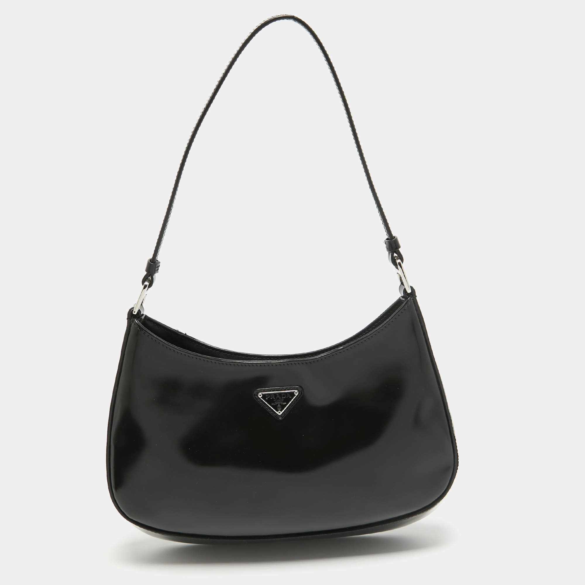 Pre Owned Prada Black Brushed Leather Cleo Shoulder Bag