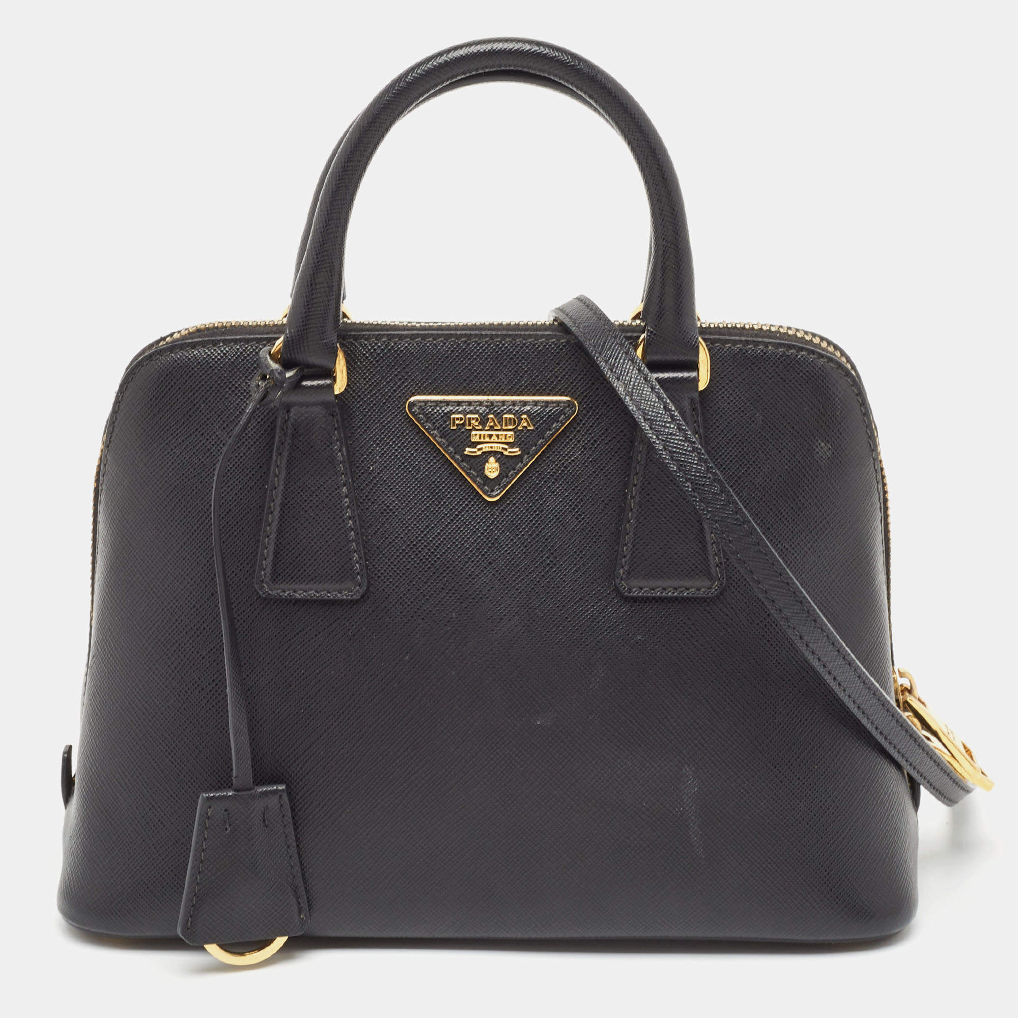 Prada Black Saffiano Lux Leather Small Promenade Satchel