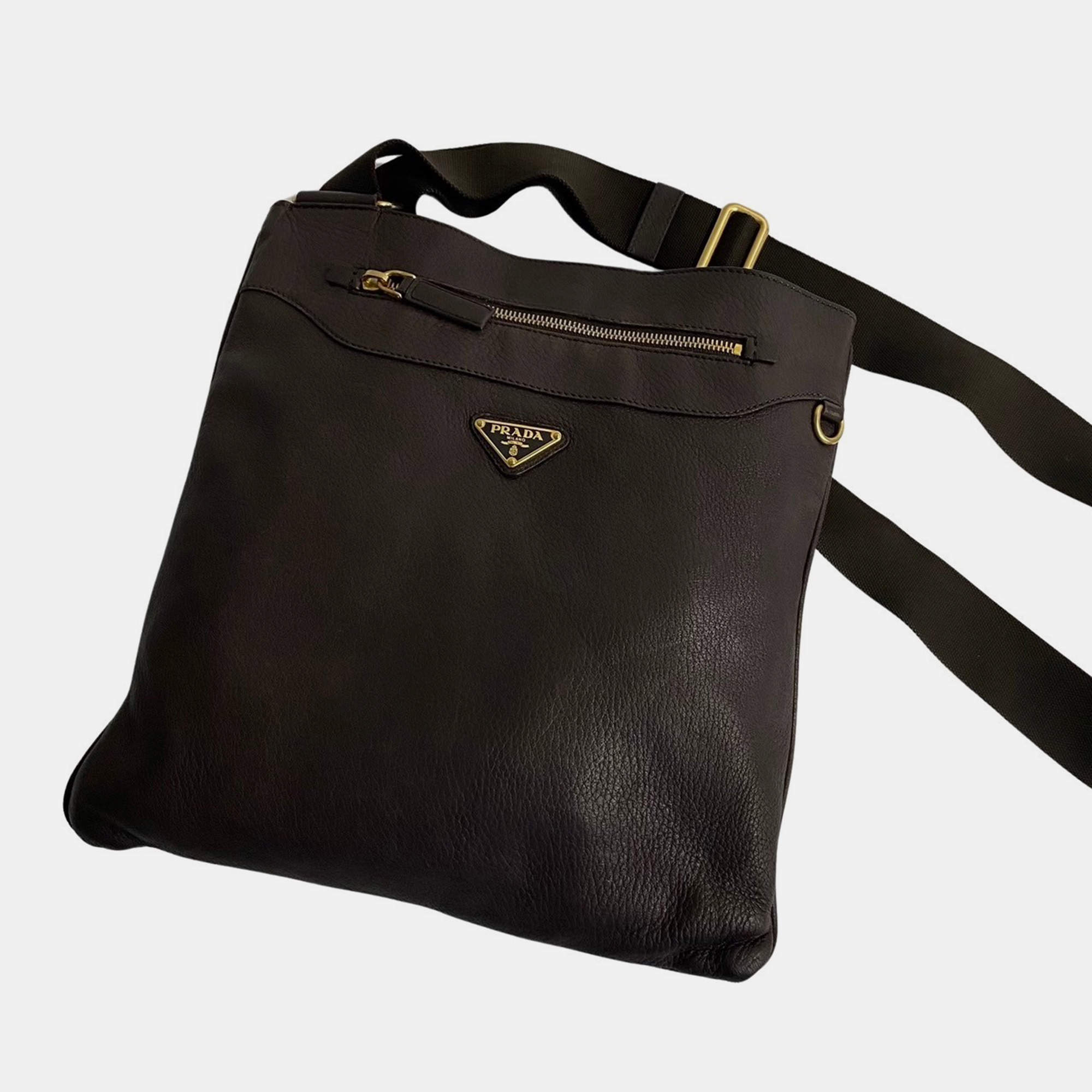 Prada Brown Leather Leather Crossbody Bag 