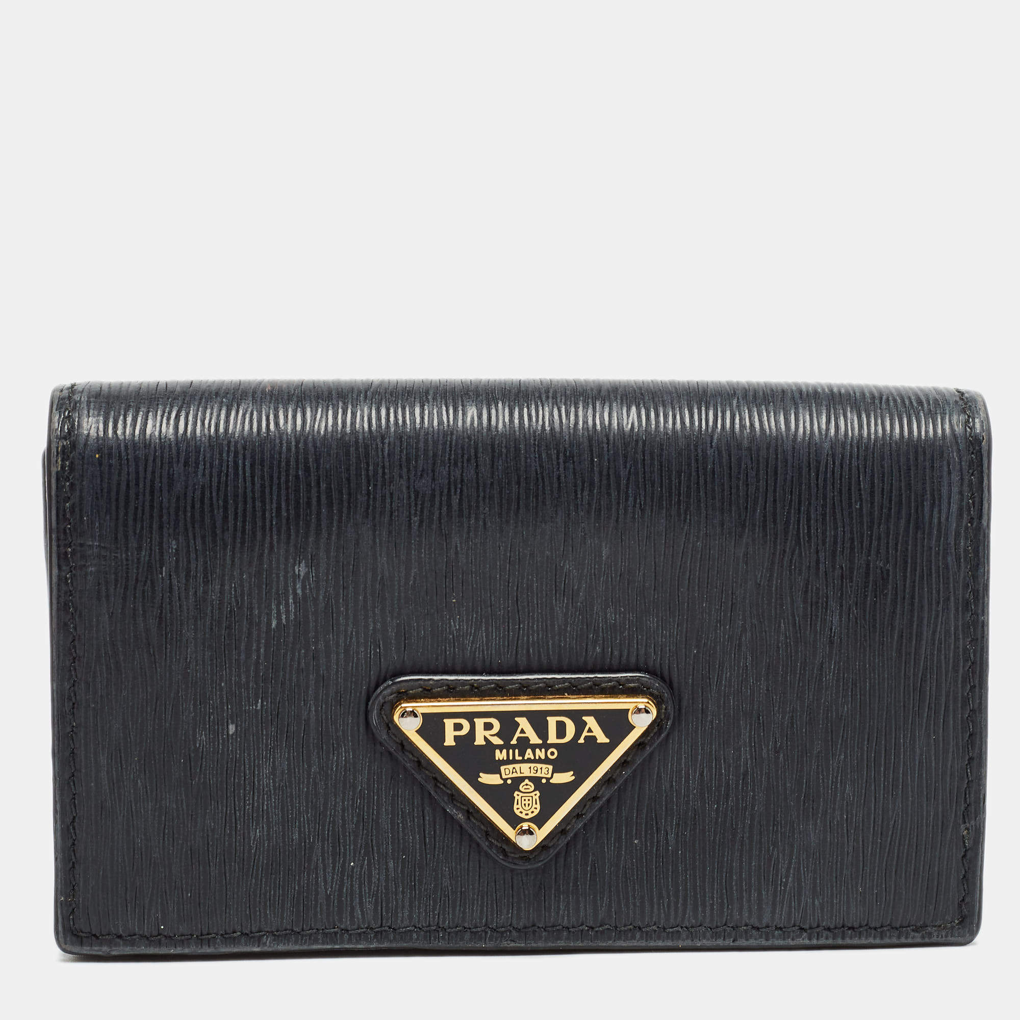 Prada Black Move Leather Logo Flap Card Holder