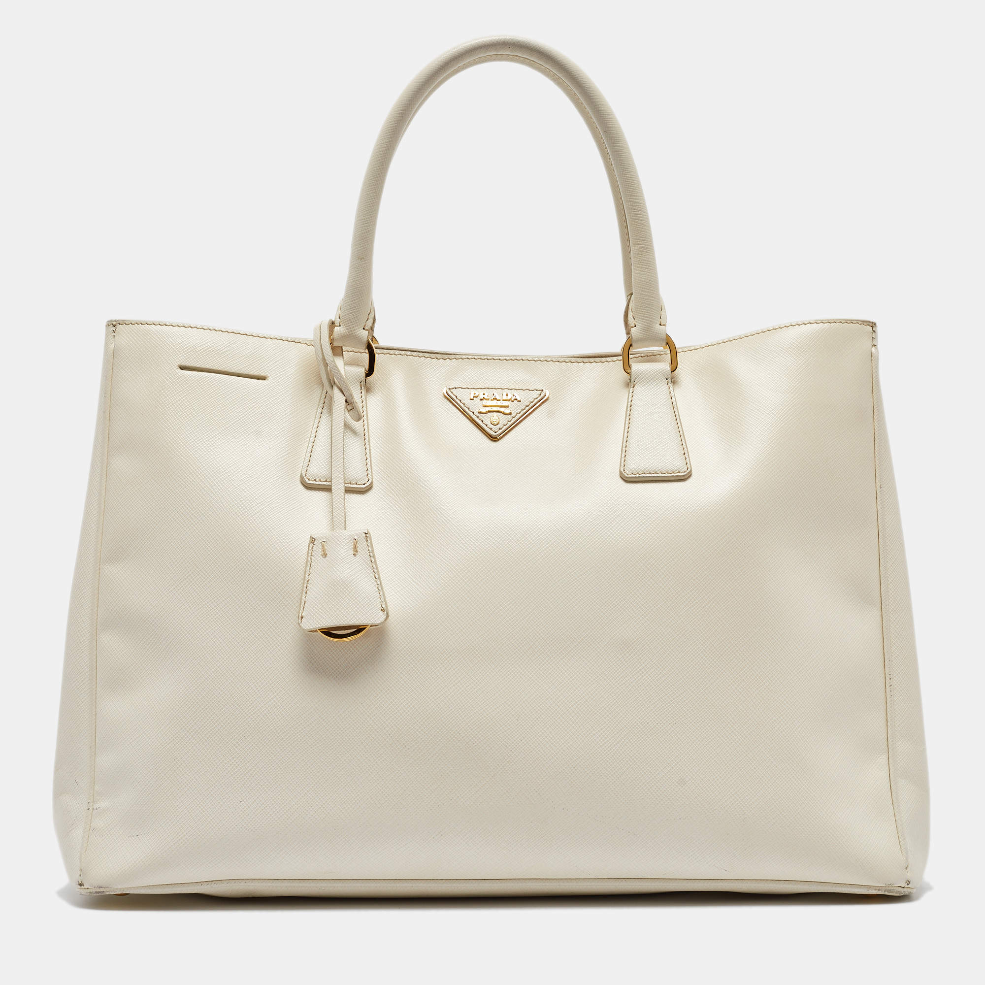 Pre Owned Prada White Saffiano Leather Large Galleria Tote
