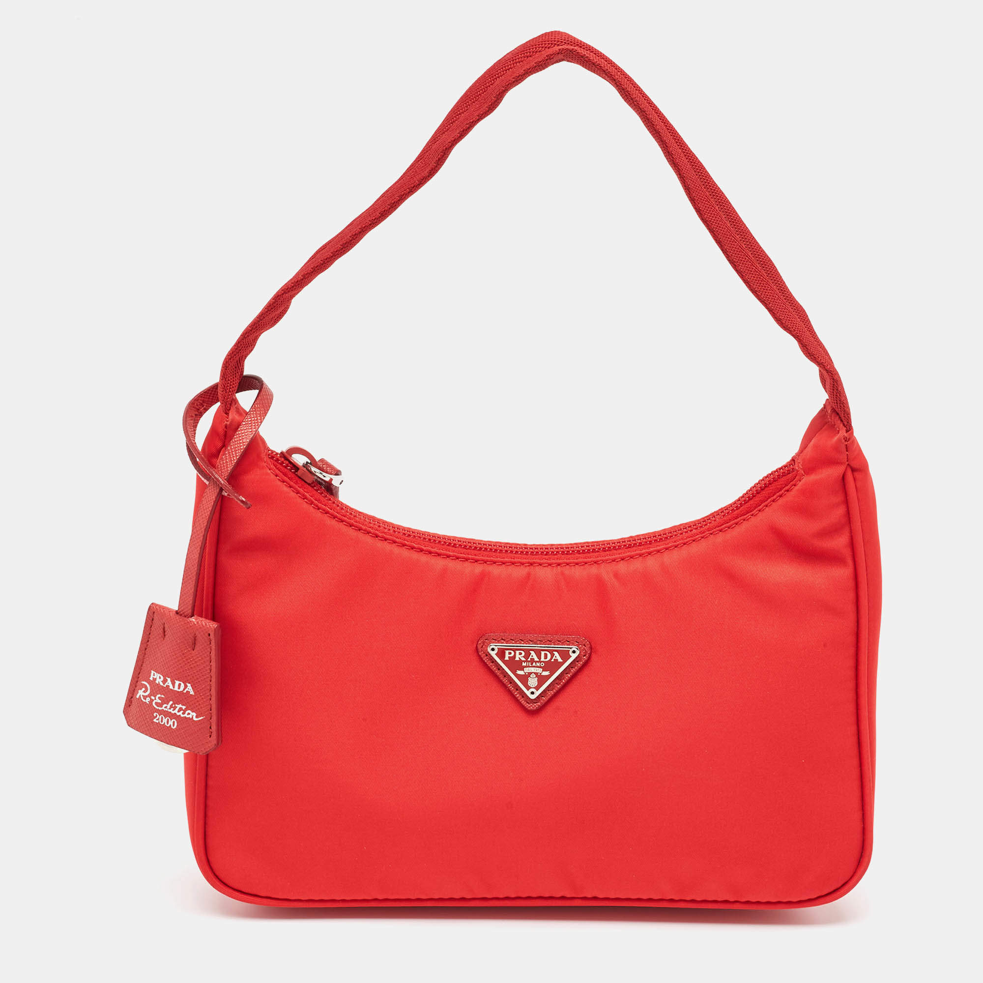 Pre Owned Prada Red Tessuto Nylon Re-Edition 2000 Baguette Bag