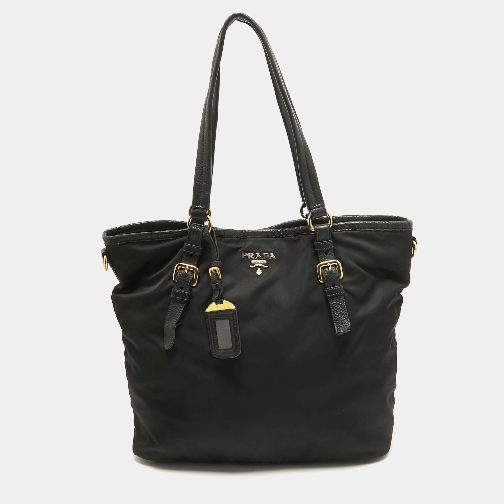 Pre Owned Prada Black Nylon and Leather Tote