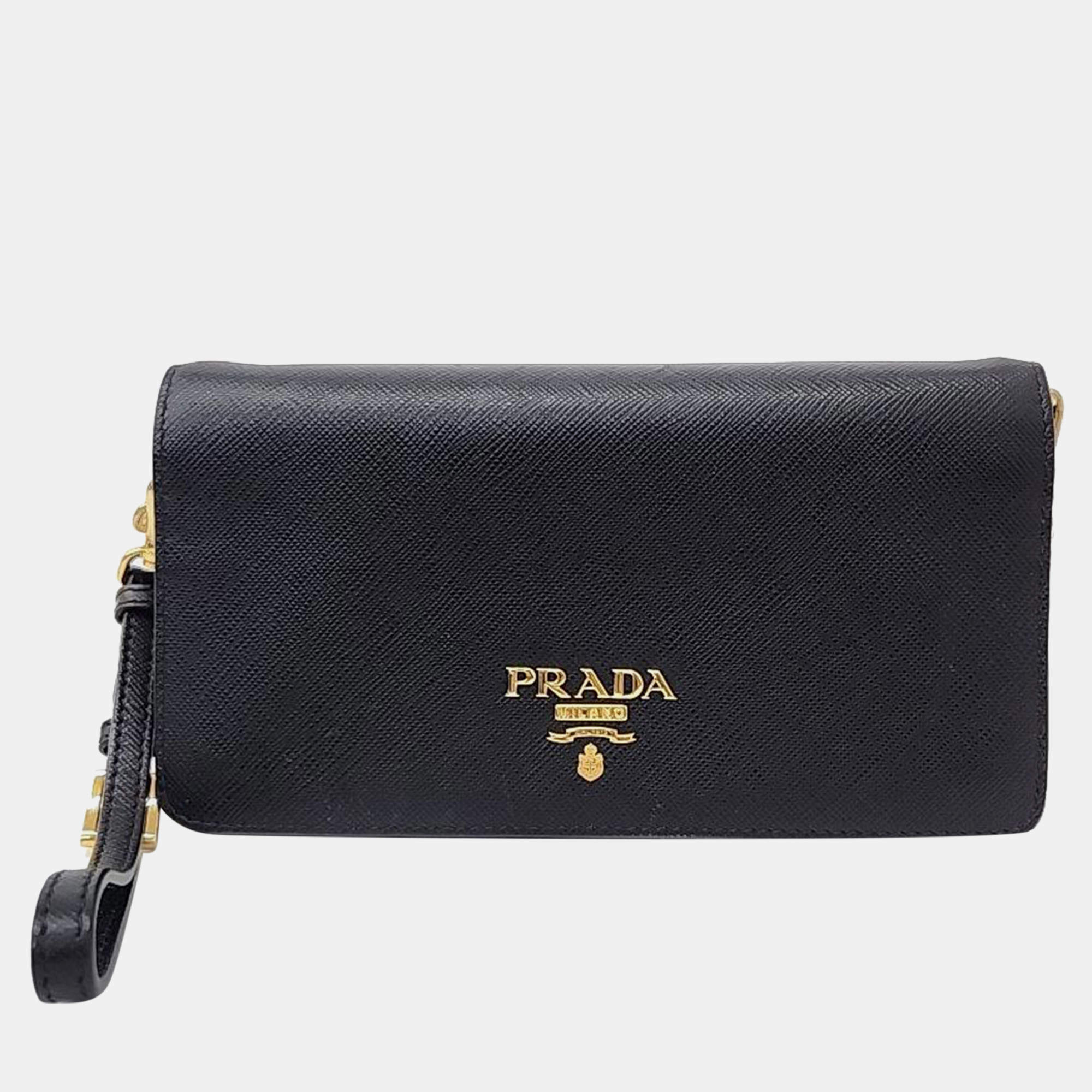 Prada Black leather Saffiano Metal Crossbody Bag 