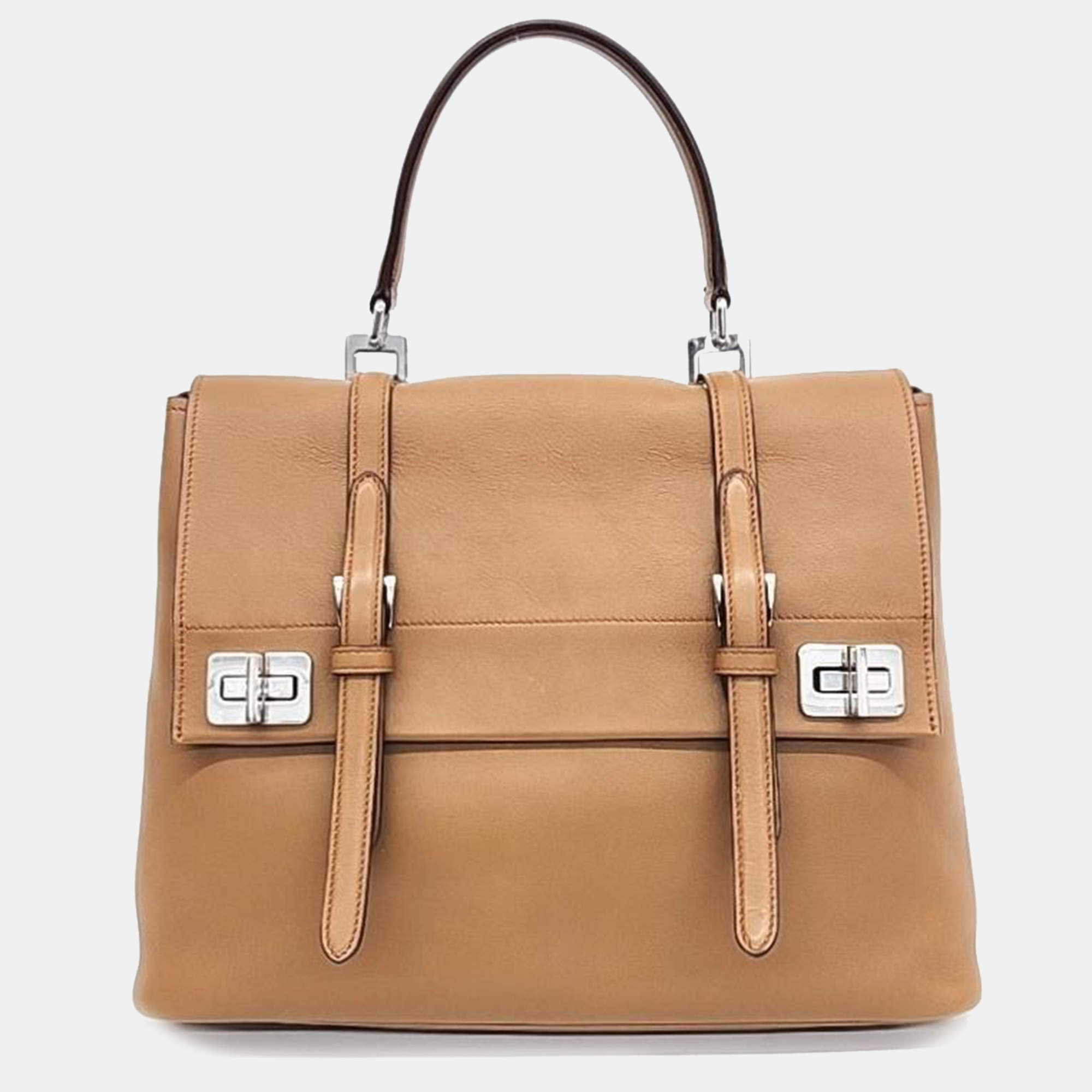 Pre Owned Prada beige Quilted leather City  Double Tote Bag