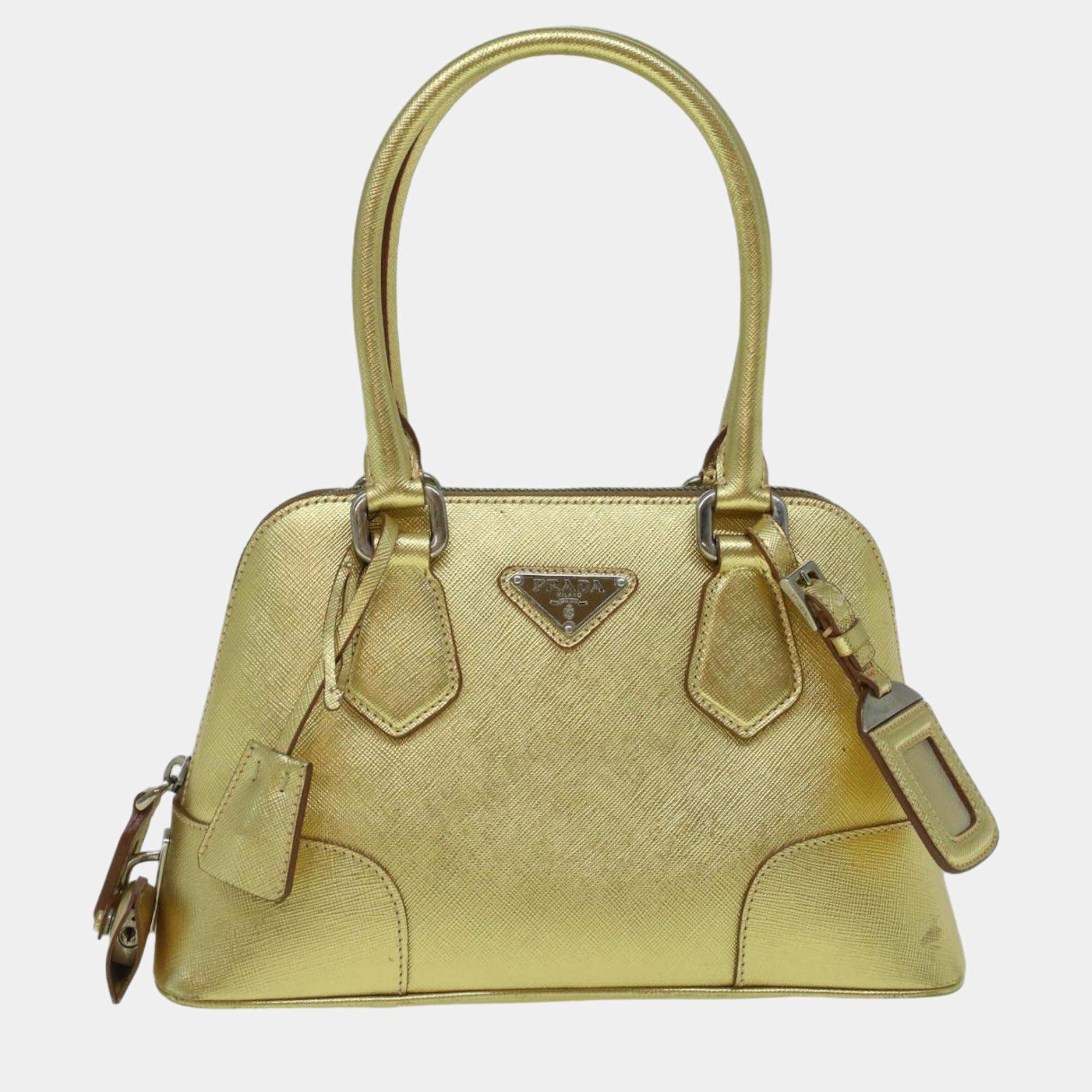 Prada Gold Leather Saffiano To Handle bag