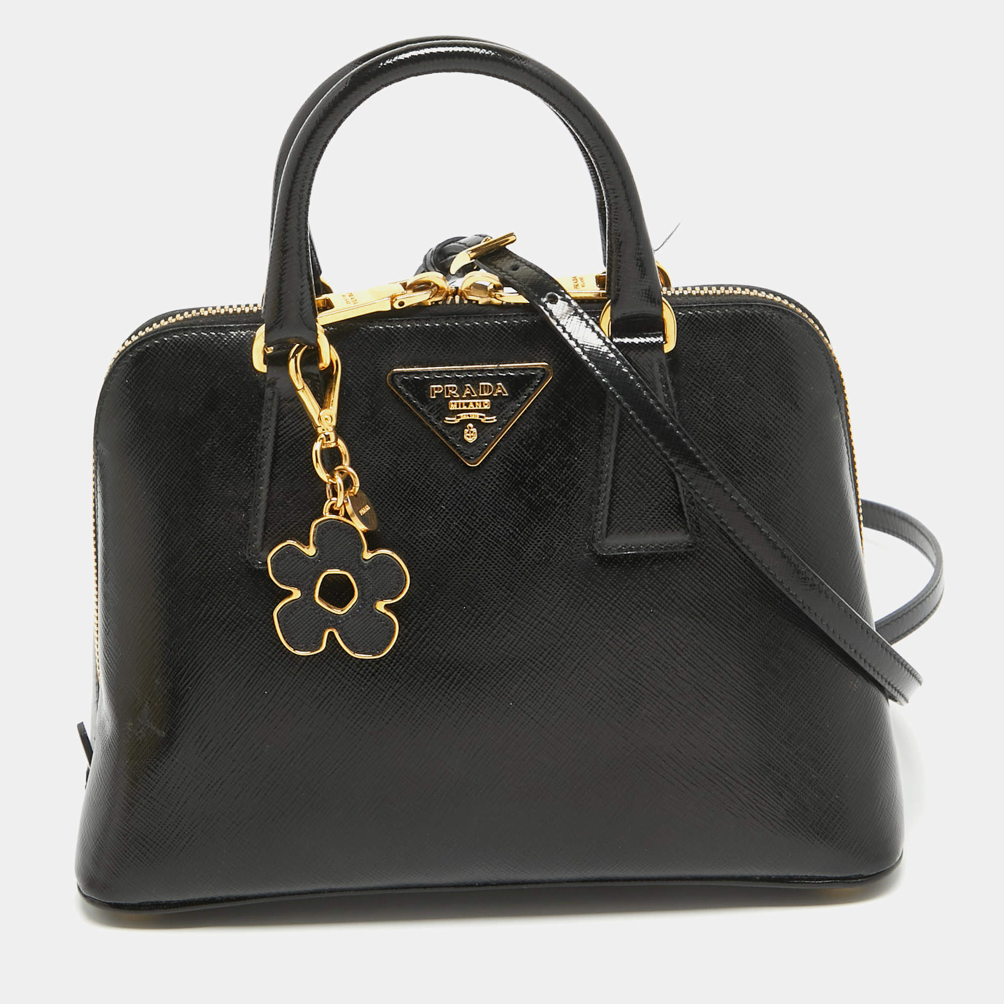 Pre Owned Prada Black Saffiano Leather Small Promenade Satchel