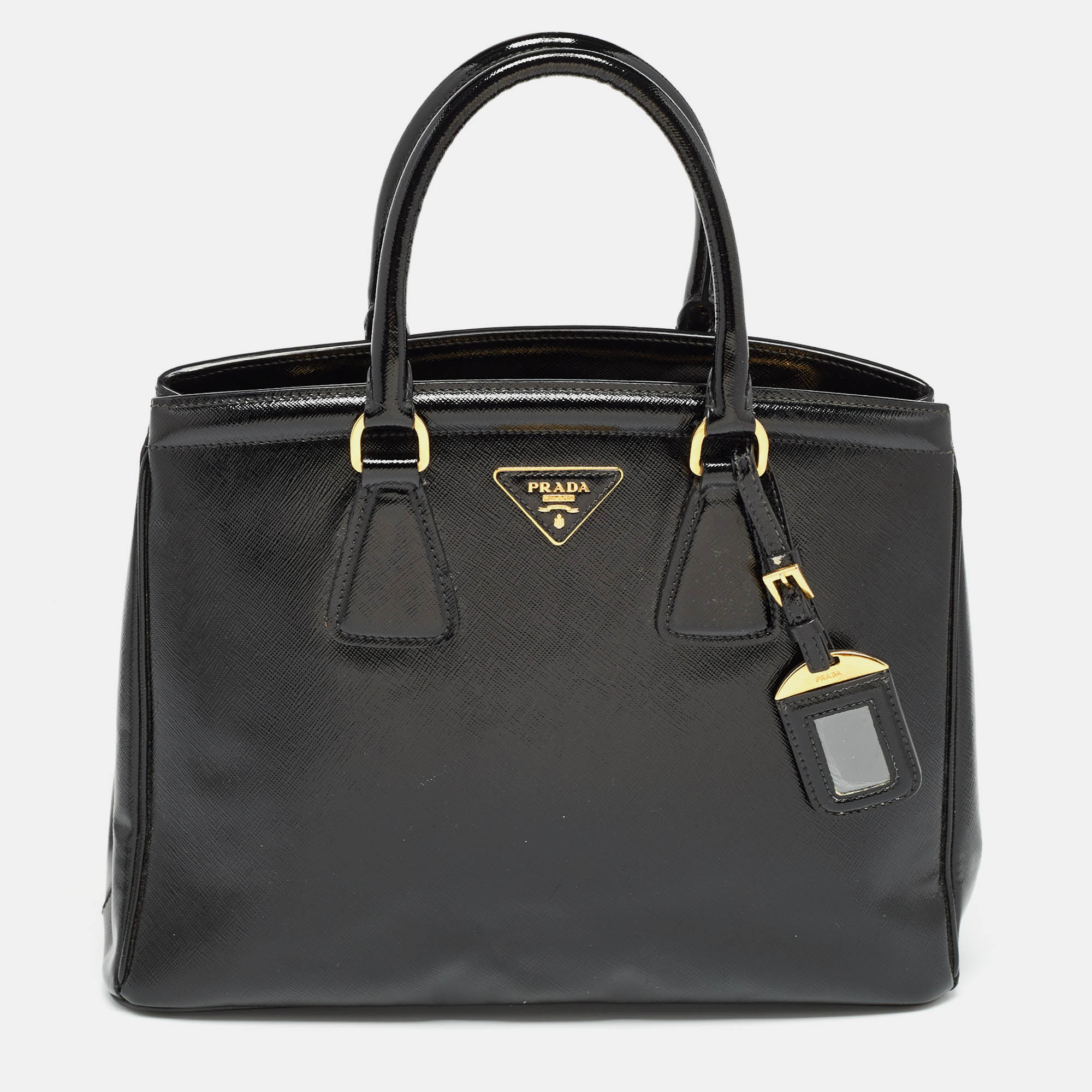 Pre Owned Prada Black Saffiano Patent Leather Parabole Tote