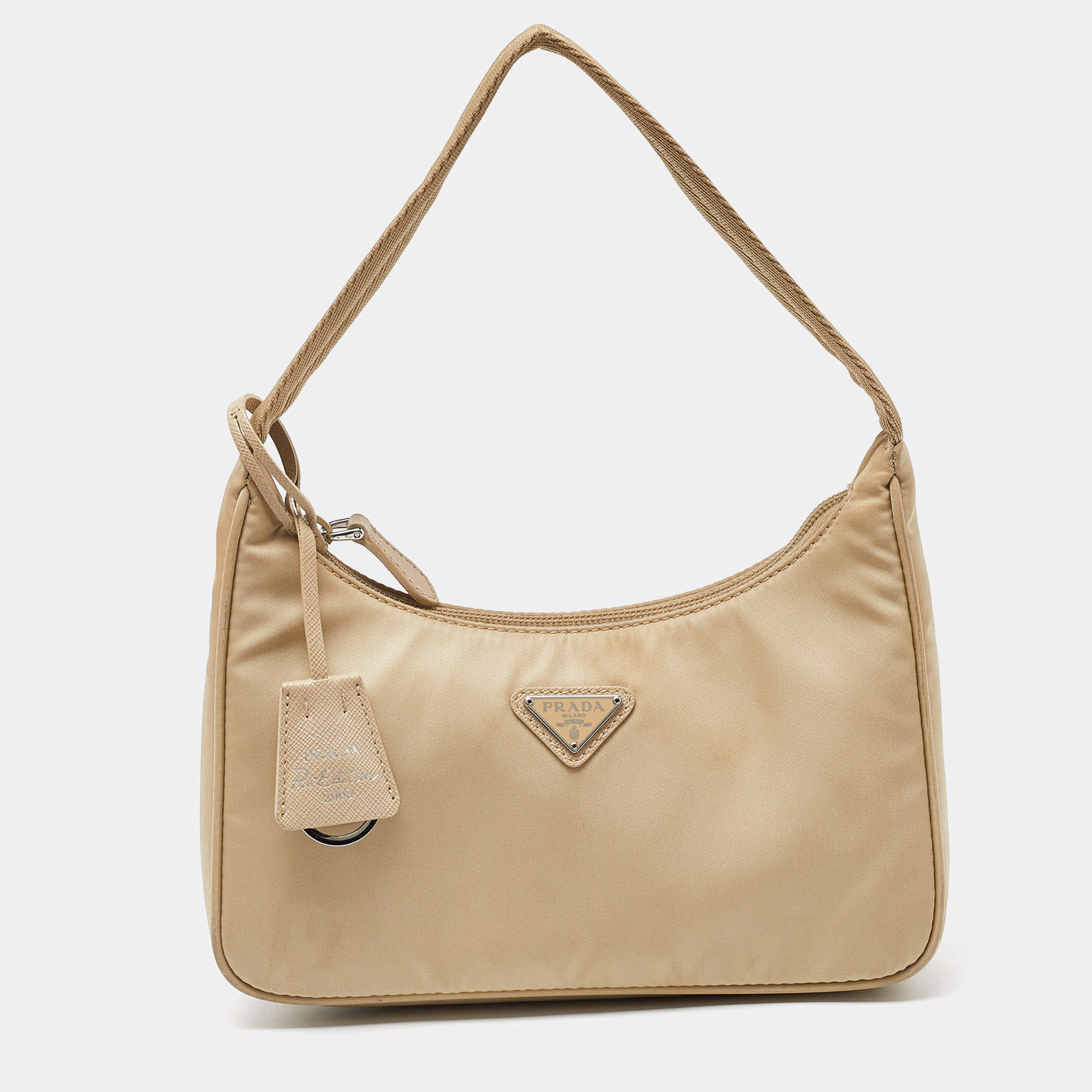 Pre Owned Prada Beige Nylon Re-Edition 2000 Baguette Bag