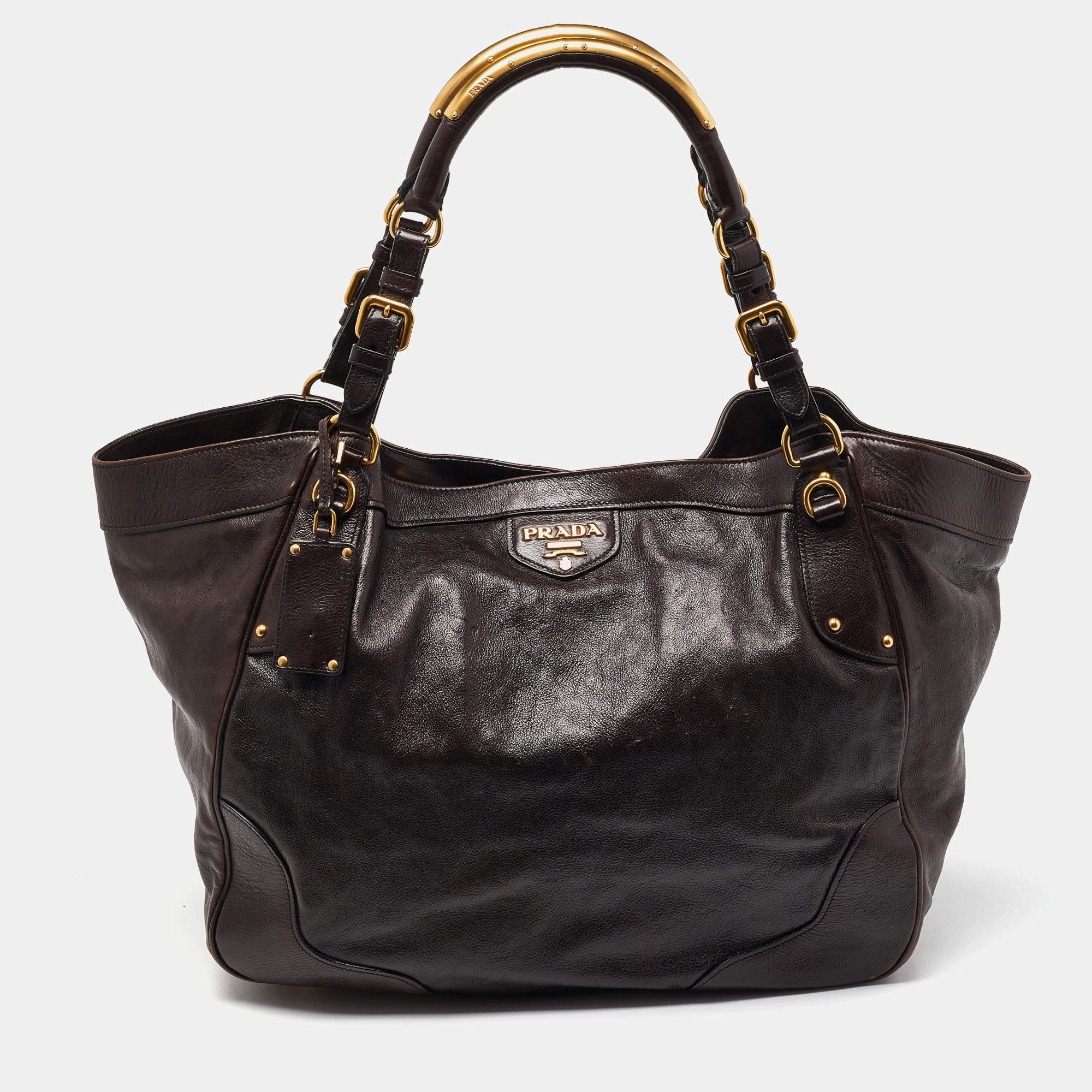 Pre Owned Prada Brown Glace Leather Tote