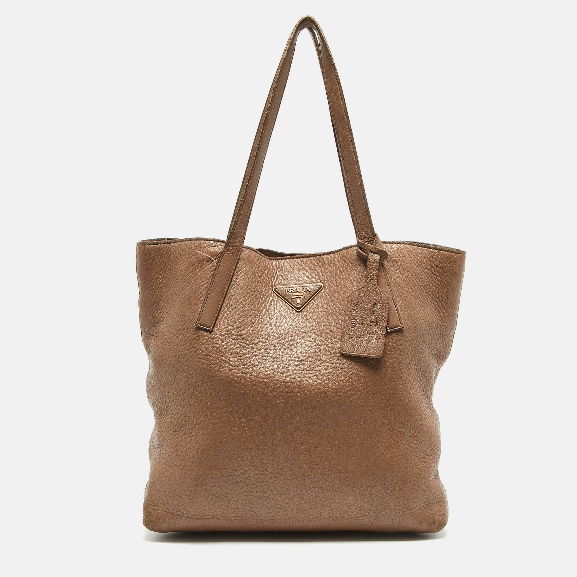 Pre Owned Prada Beige Cervo Leather Tote