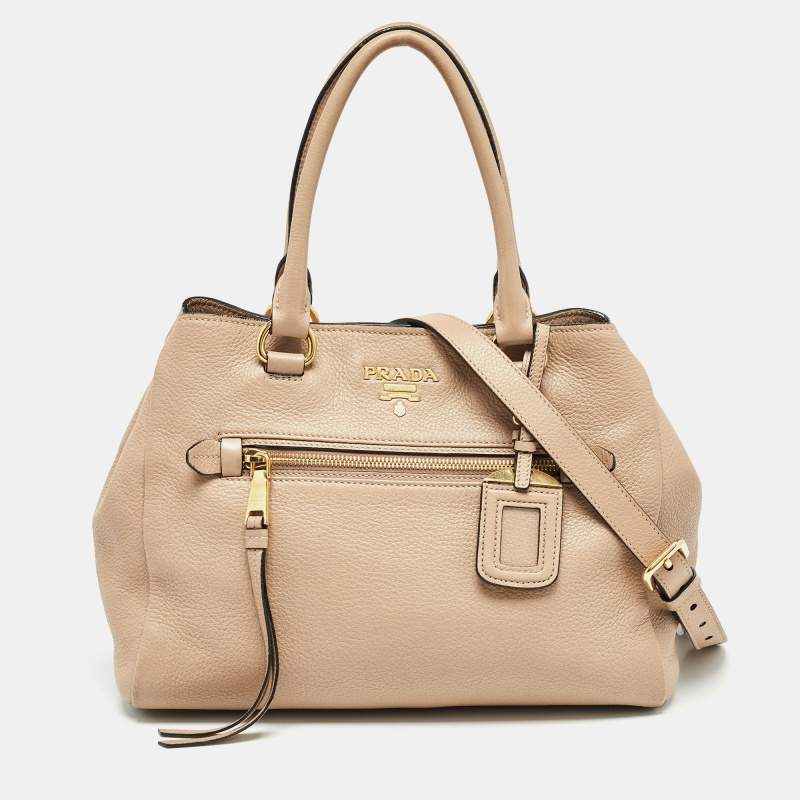 Pre Owned Prada Beige Vitello Phoenix Leather Tote