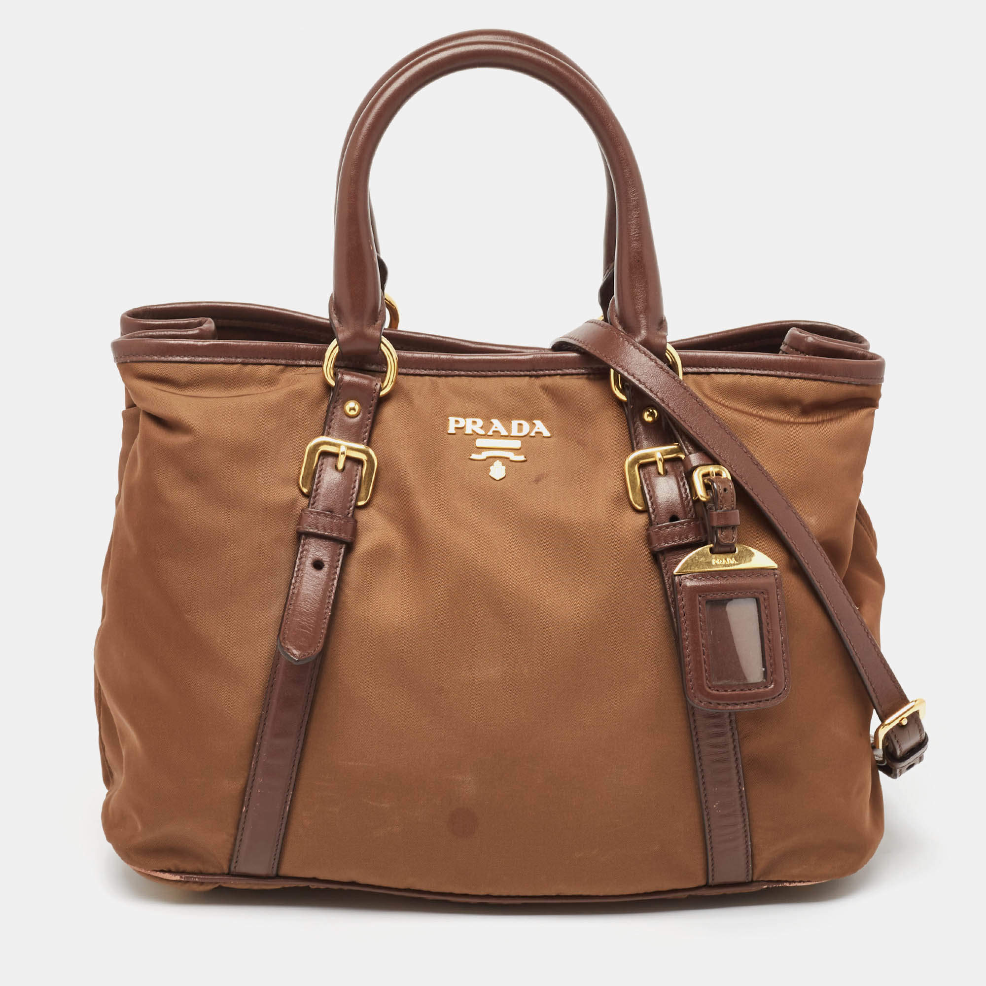 Pre Owned Prada Two Tone Brown Nylon and Leather Tote