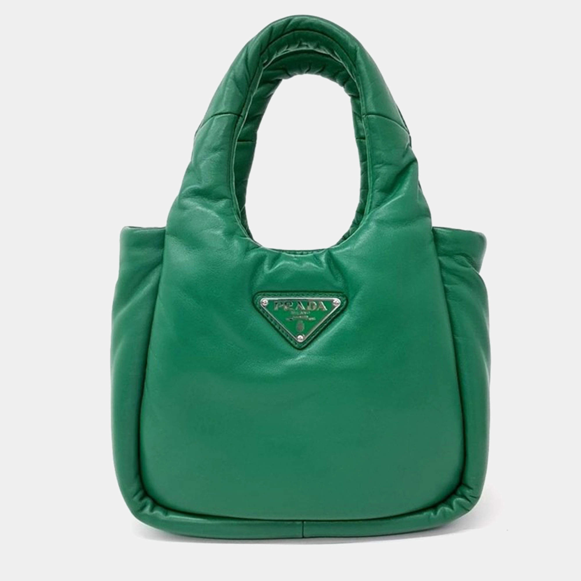 Prada Green Padded Soft Nappa Small Tote Bag