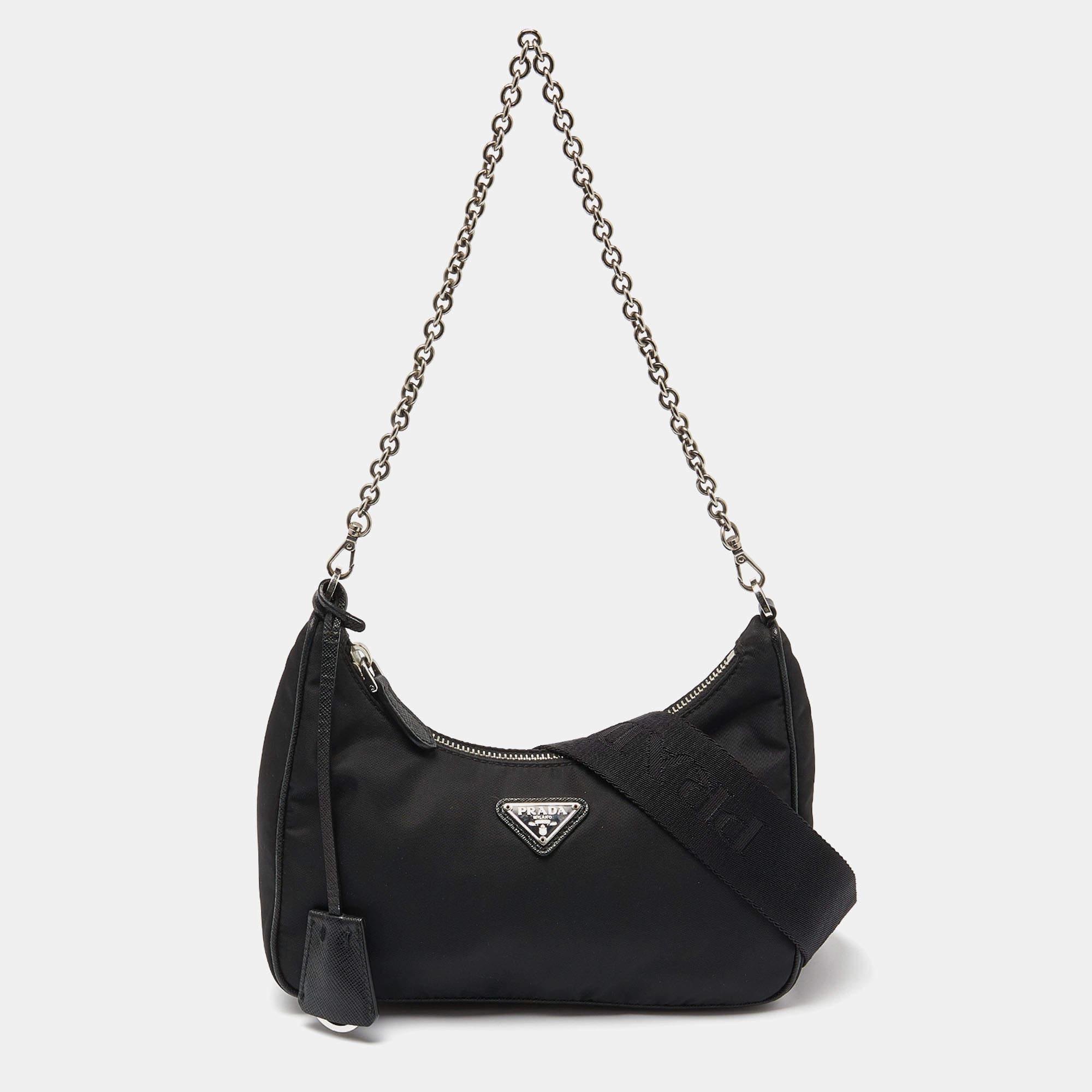 Prada Black Nylon and Leathre Re-Edition 2005 Baguette Bag
