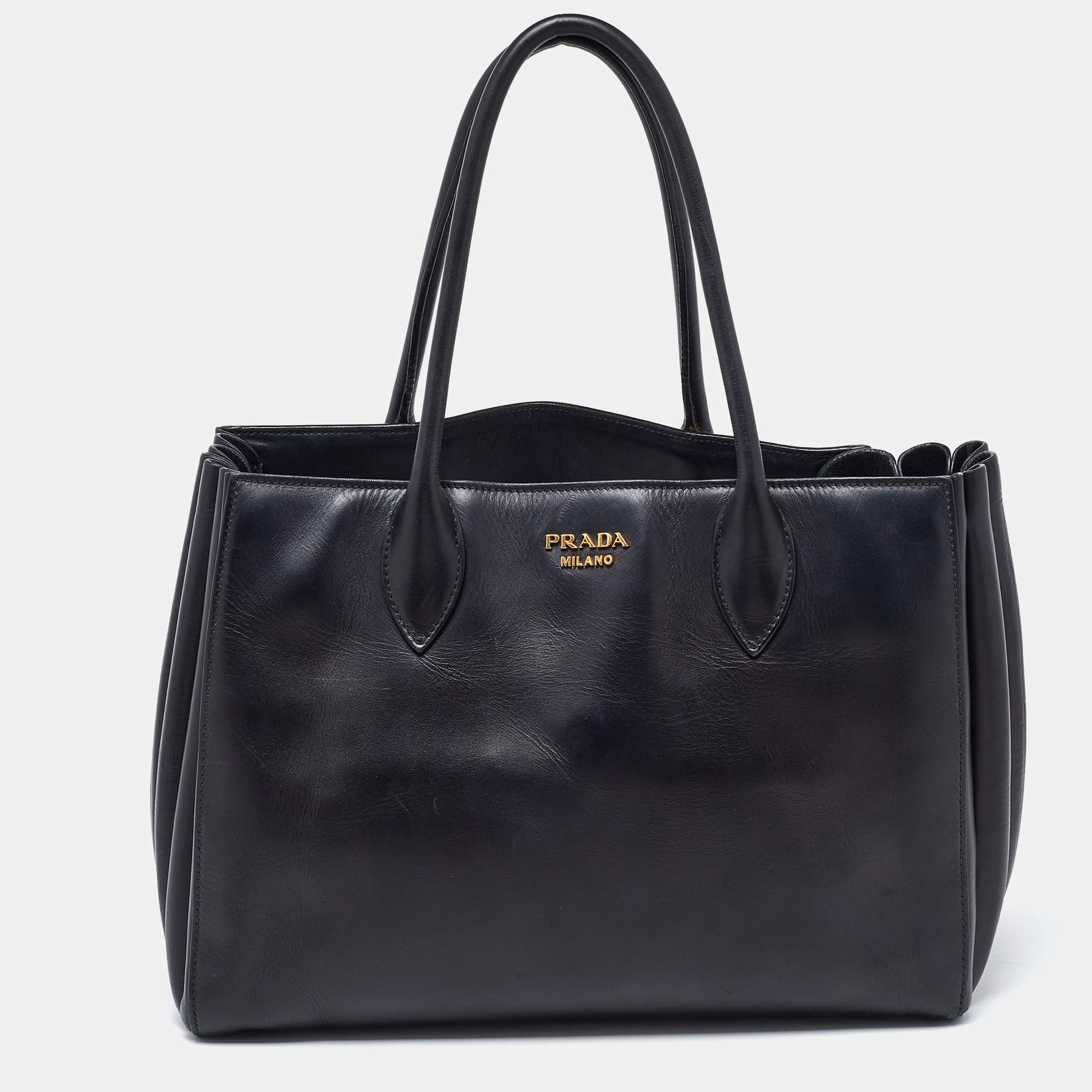 Pre Owned Prada Black Leather City Bibliotheque Tote
